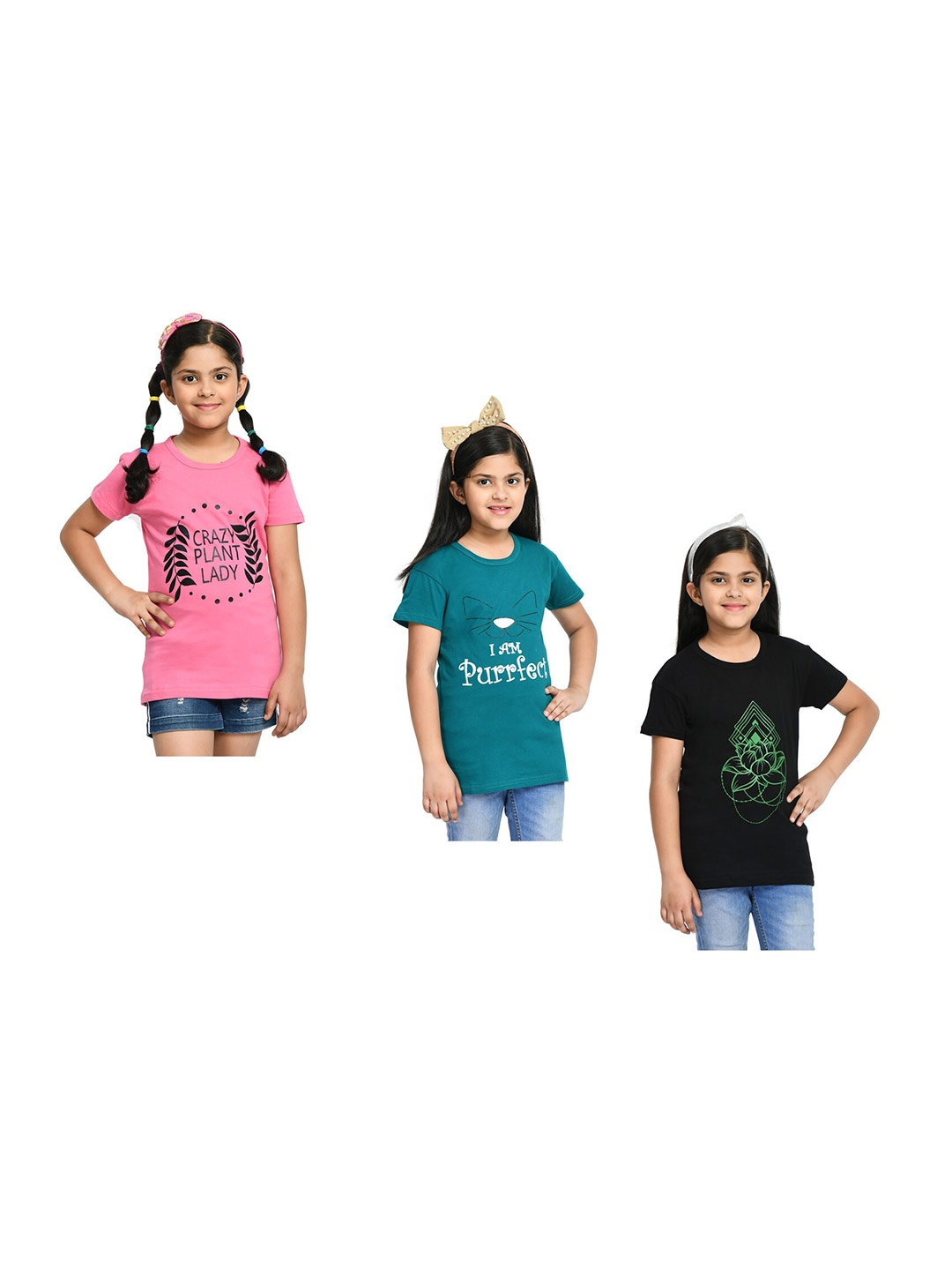 

BAESD Girls Pack of 3 Typography Printed Cotton T-shirt, Black