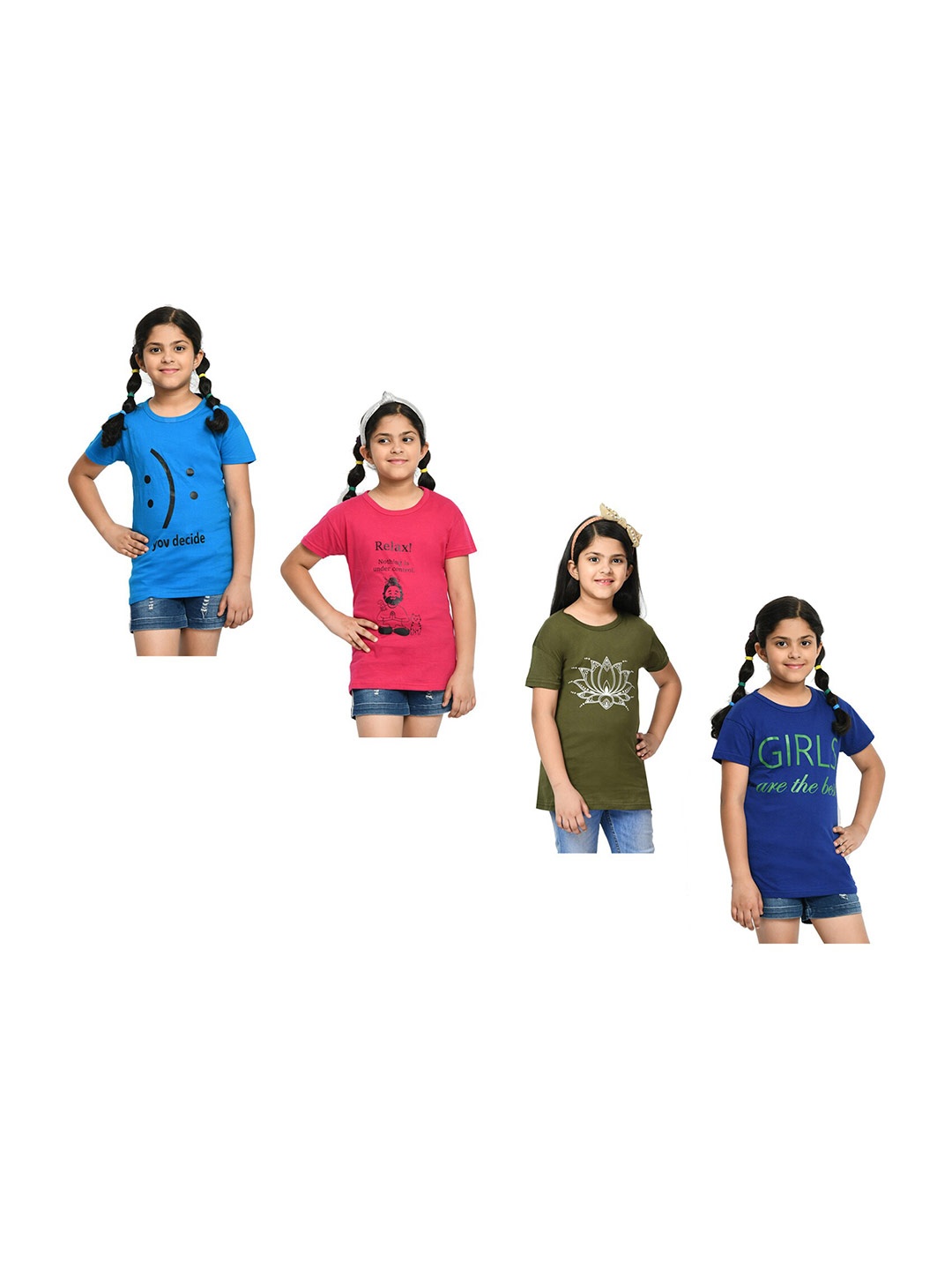 

BAESD Girls Pack Of 4 Printed Cotton T-shirt, Blue