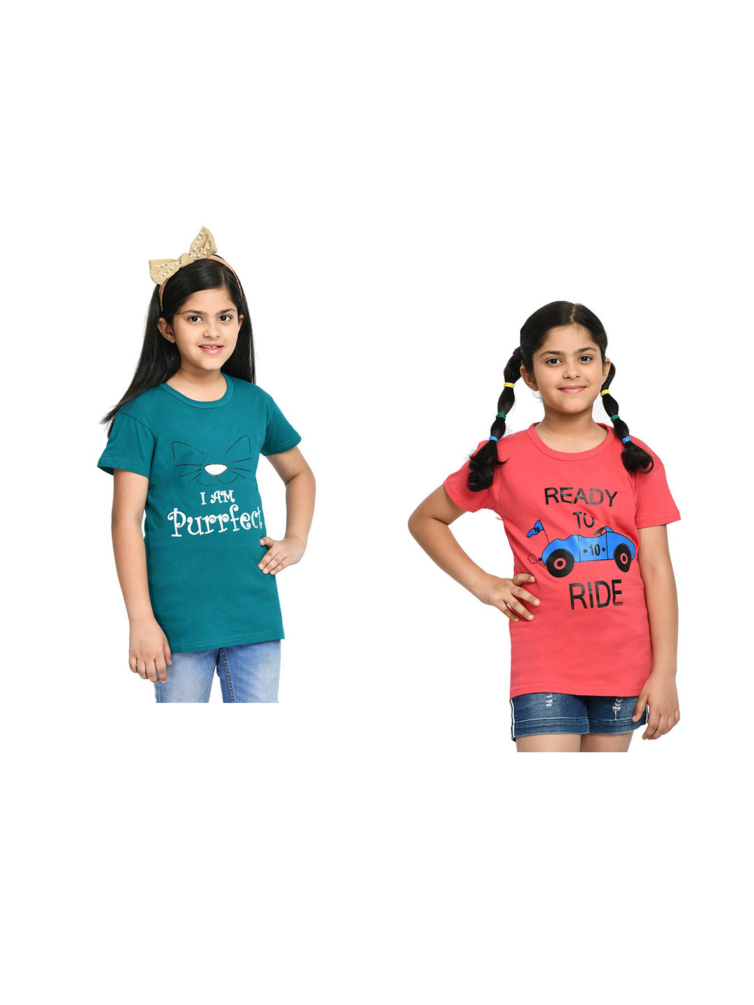 

BAESD Girls Pack of 2 Typography Printed Cotton T-shirts, Teal