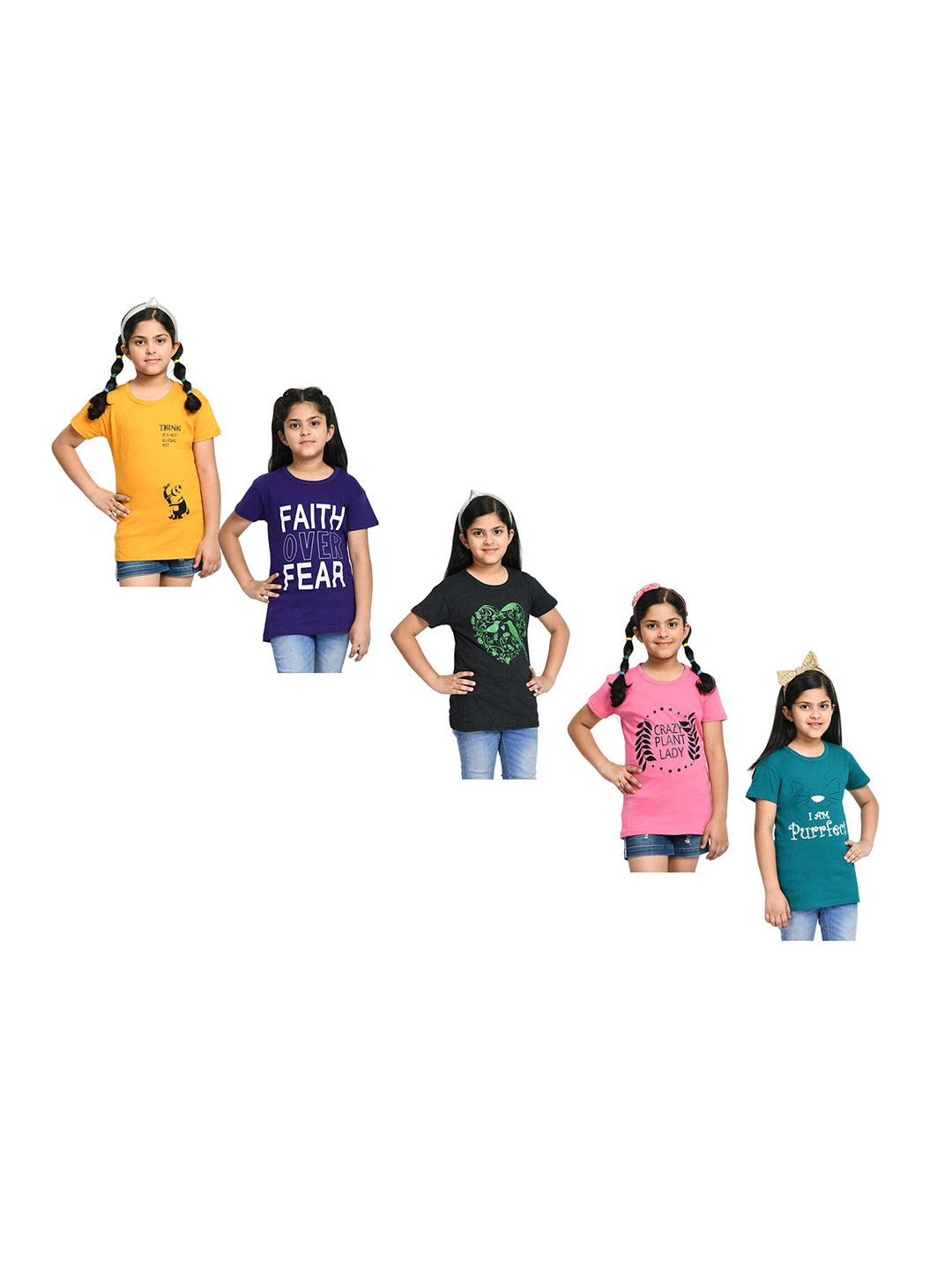 

BAESD Girls Pack Of 5 Printed Cotton T-shirt, Yellow