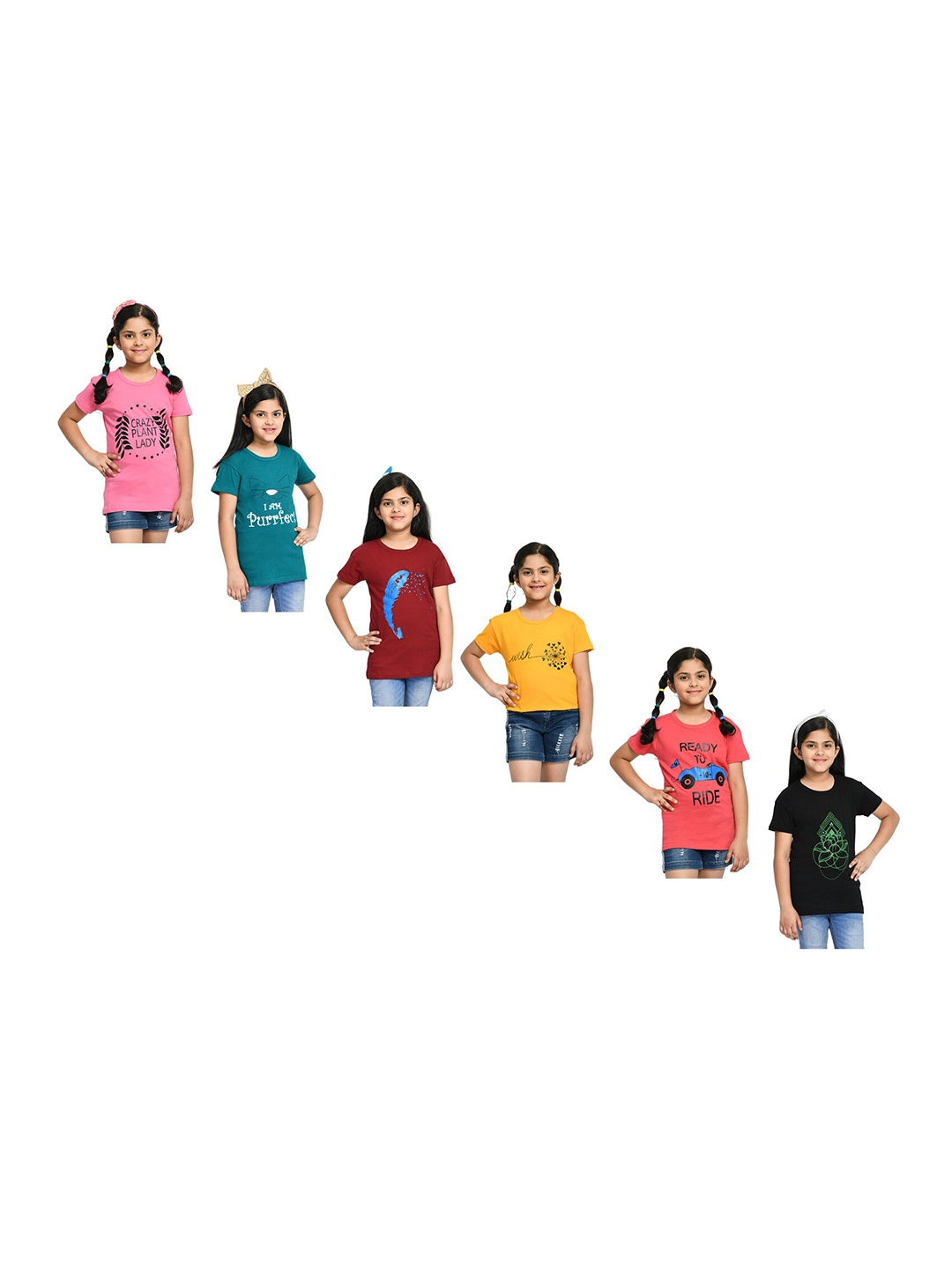 

BAESD Girls Pack of 6 Printed Cotton T-shirts, Pink