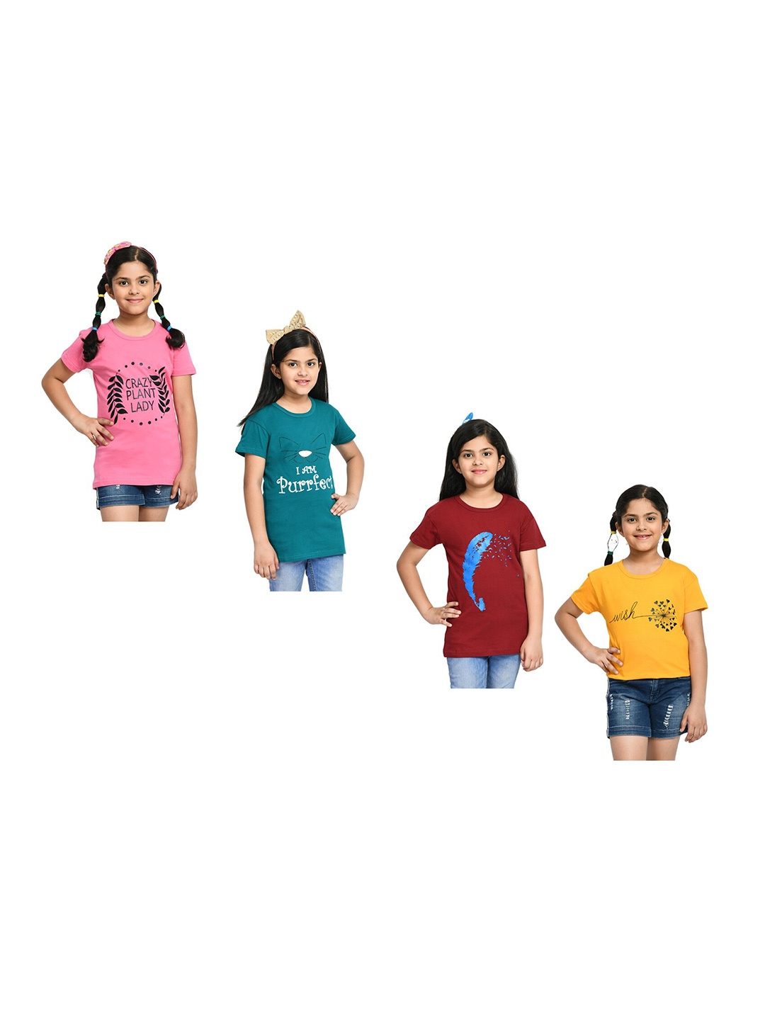 

BAESD Girls Pack of 4 Graphic Printed Cotton T-shirt, Pink