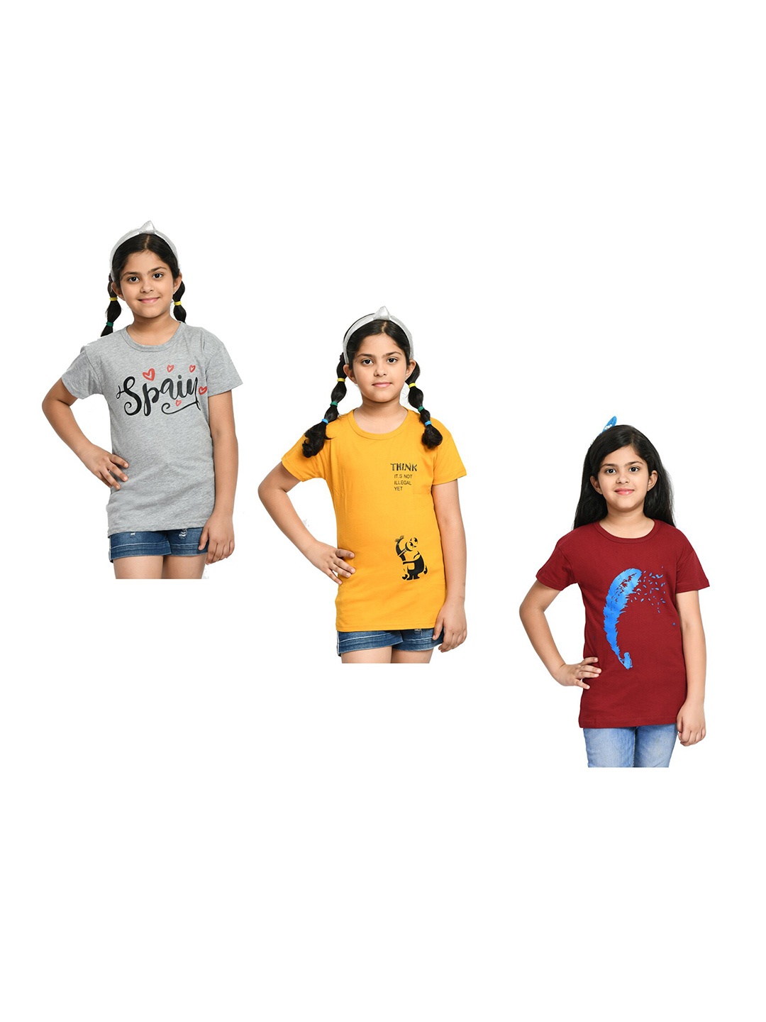 

BAESD Girls Pack Of 3 Graphic Printed Cotton T-shirts, Maroon