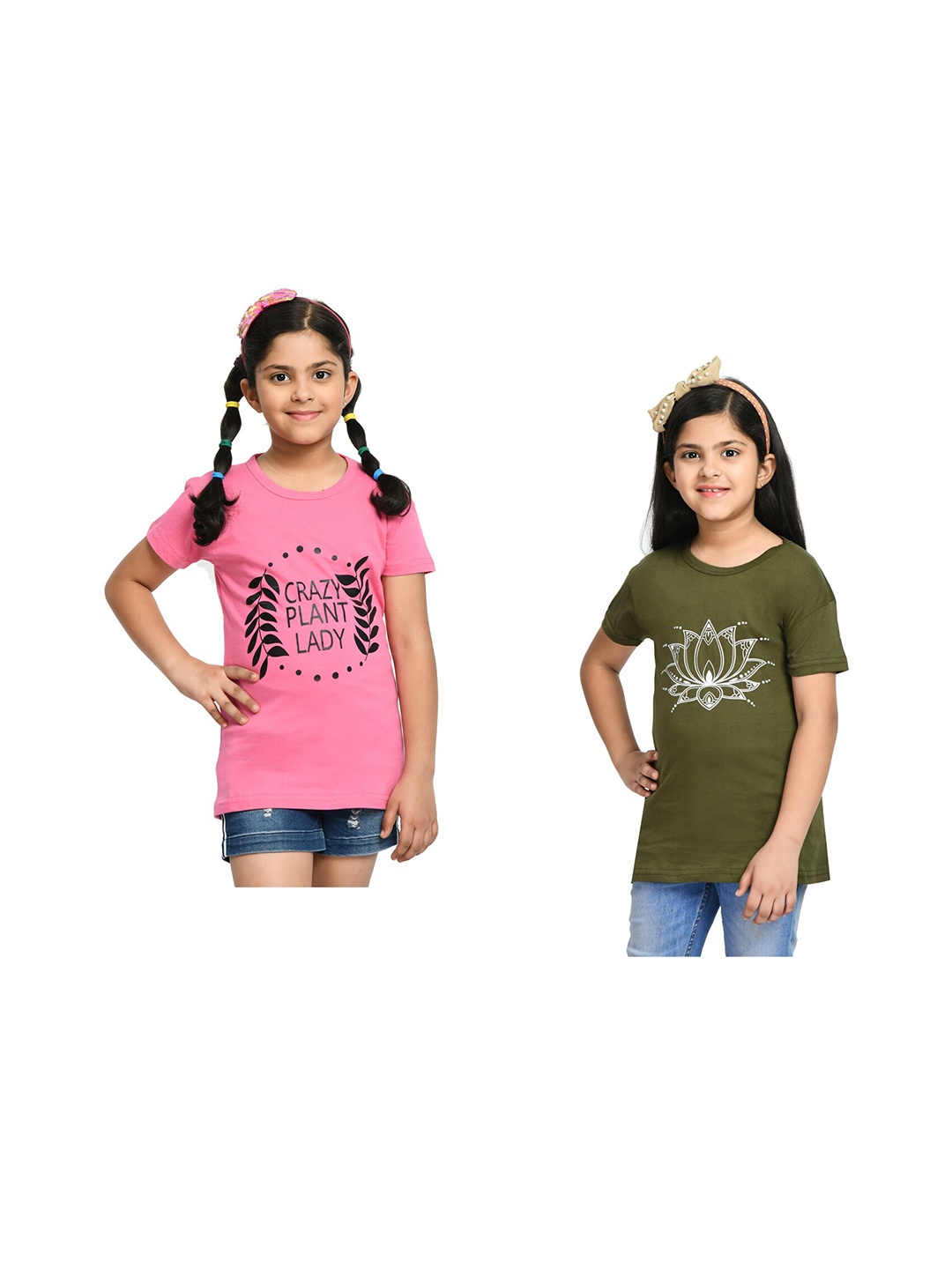 

BAESD Girls Pack of 2 Printed Cotton T-shirt, Olive