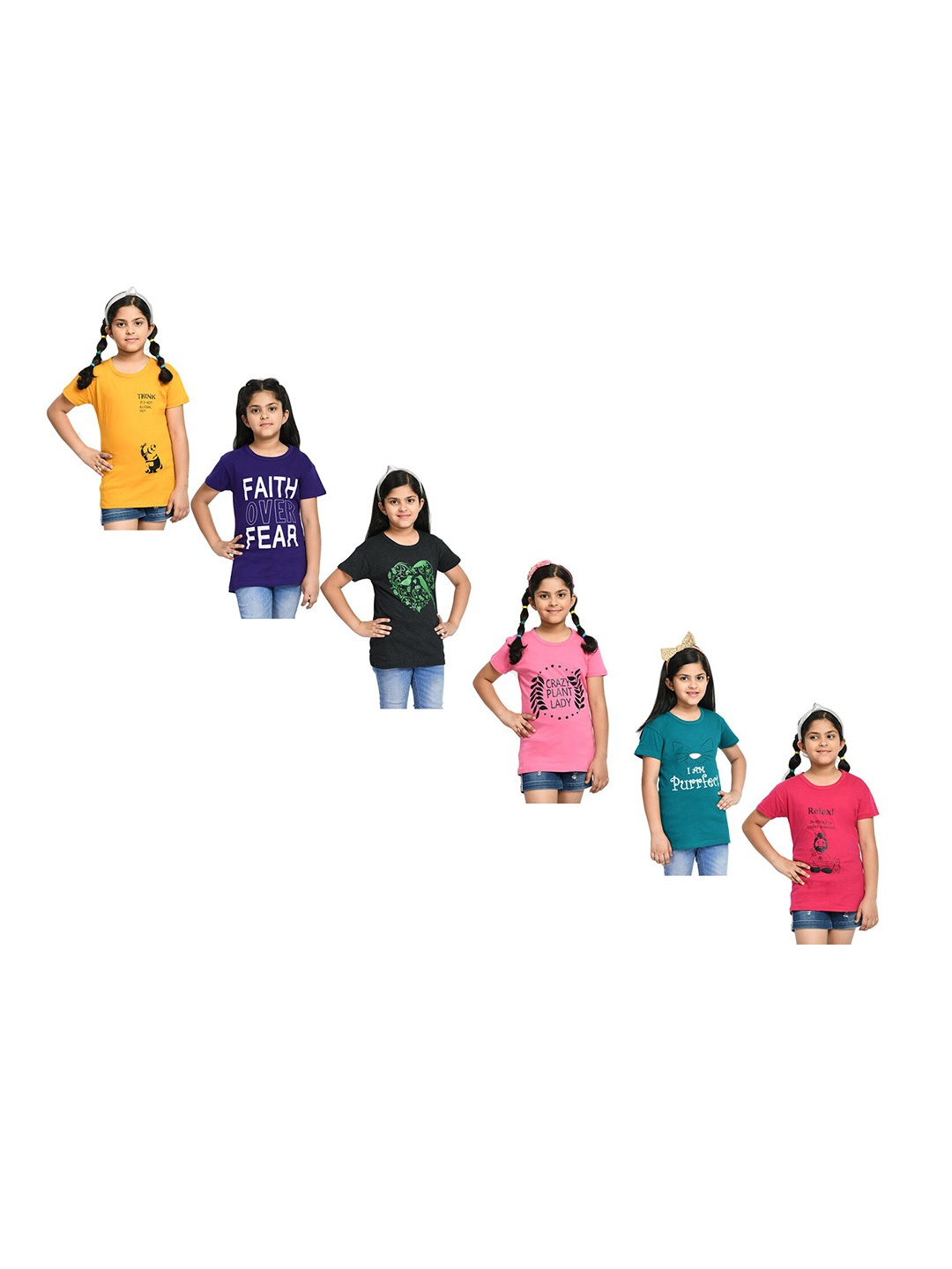 

BAESD Girls Pack Of 6 Printed Cotton T-shirt, Yellow