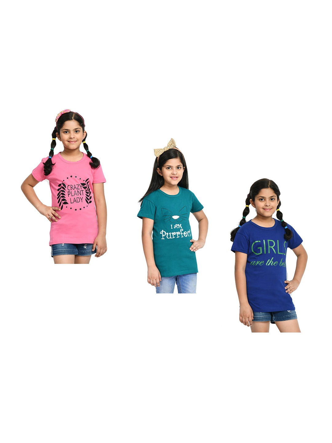

BAESD Girls Pack of 3 Printed Cotton T-shirts, Pink
