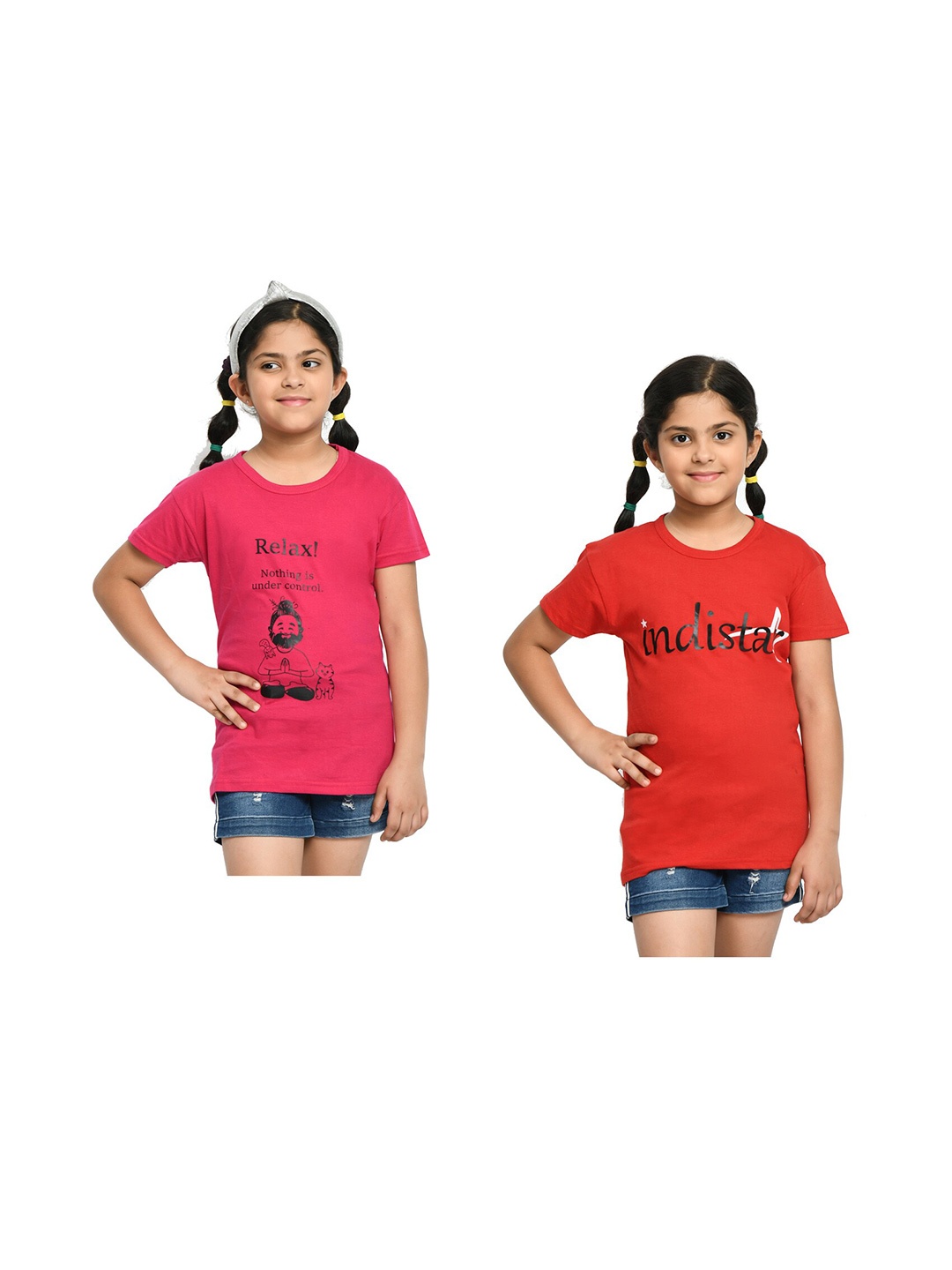 

BAESD Girls Pack Of 2 Typography Printed Round Neck Cotton T-shirt, Pink