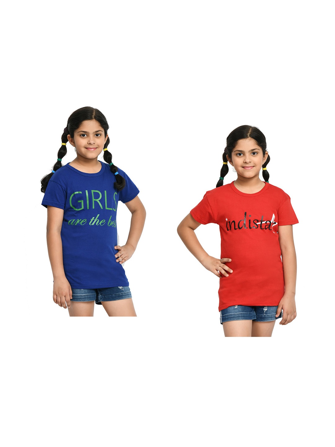 

BAESD Girls Pack of 2 Typography Printed Cotton T-shirt, Blue