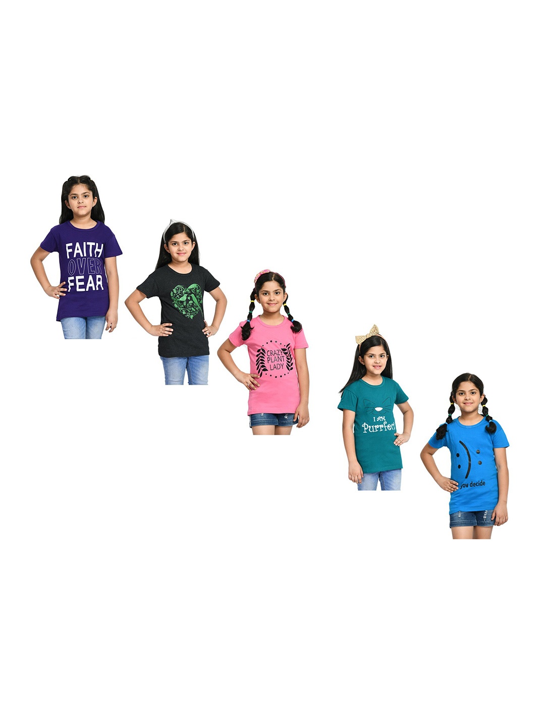 

BAESD Girls Pack of 5 Printed Cotton T-shirts, Blue