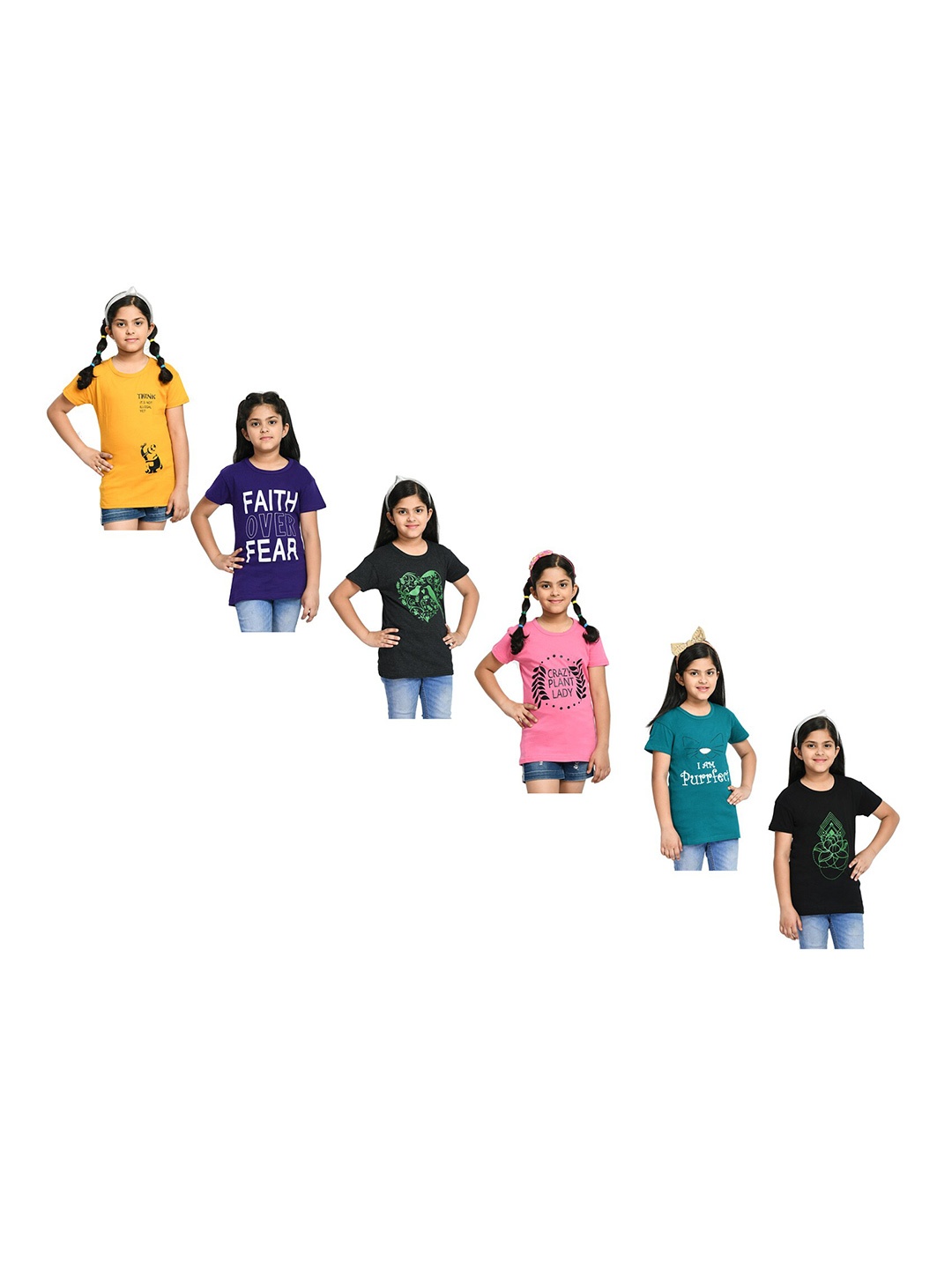 

BAESD Girls Pack of 6 Graphic Printed Cotton T-shirt, Yellow