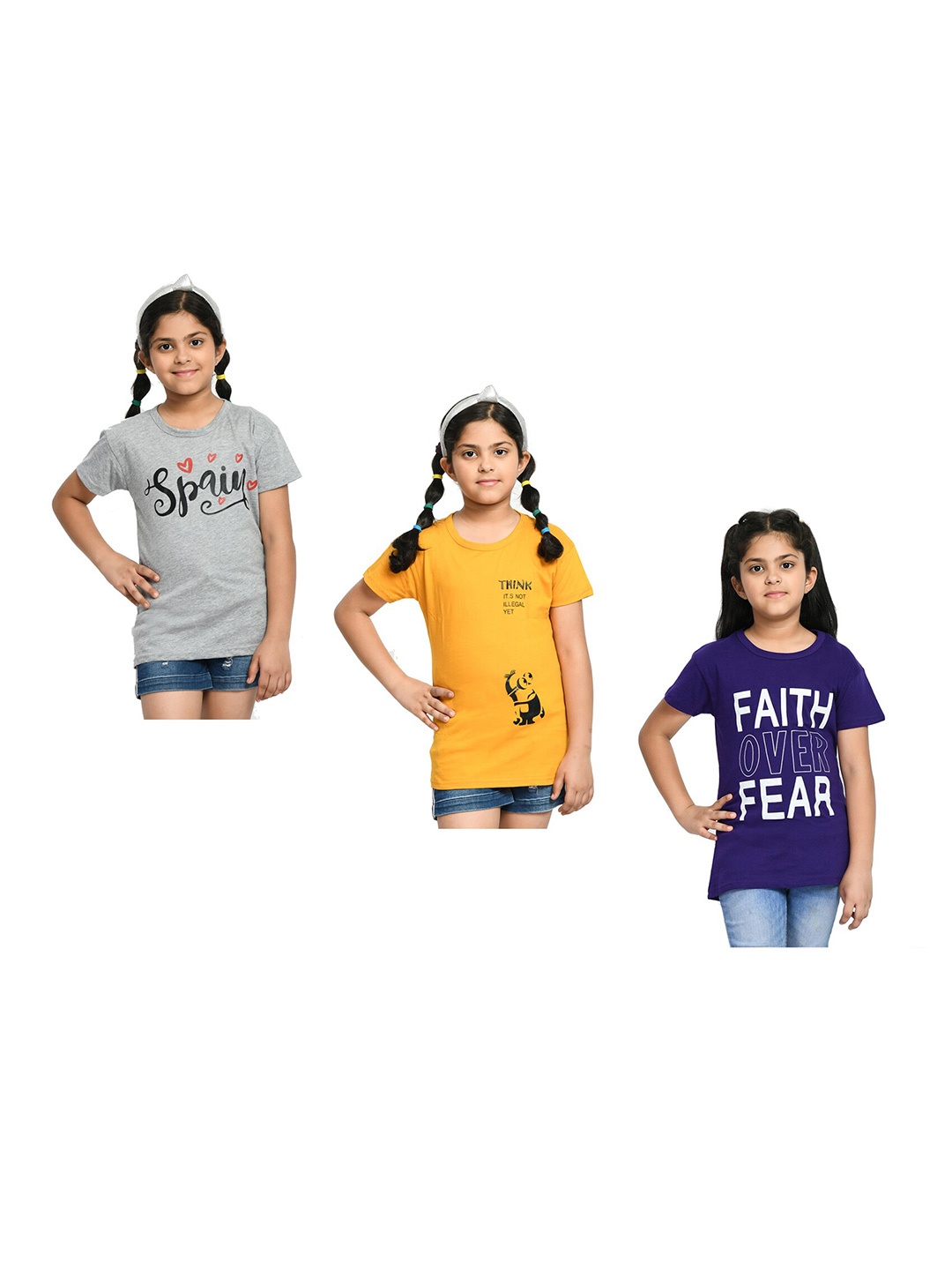 

BAESD Girls Pack of 3 typography Printed Cotton T-shirt, Grey