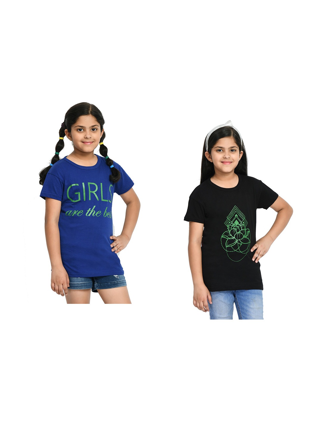 

BAESD Girls Pack Of 2 Graphic Printed Round Neck Cotton T-shirt, Blue