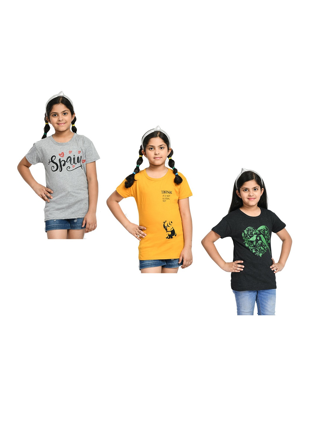 

BAESD Girls Pack Of 3 Printed Cotton T-shirts, Grey