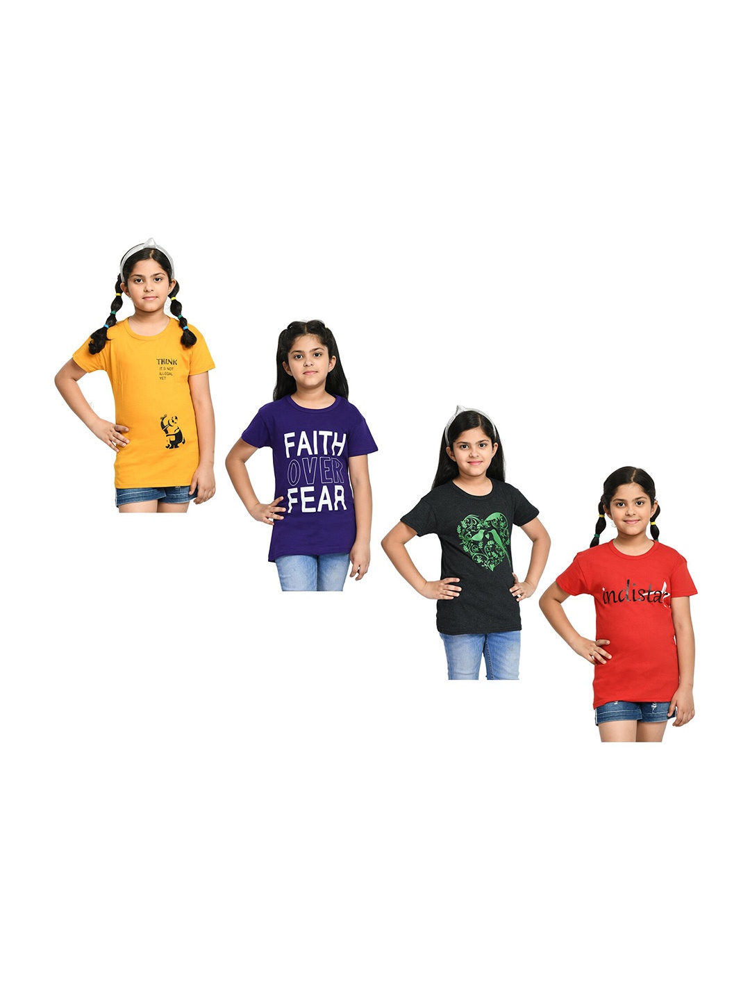 

BAESD Girls Pack of 4 Printed Cotton T-shirt, Black