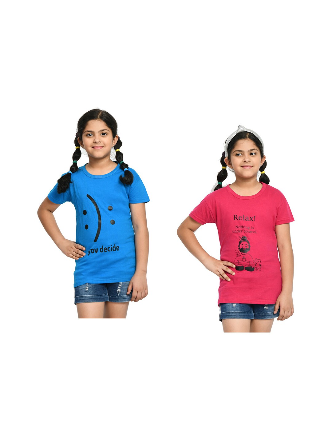 

BAESD Girls Pack of 2 Typography Printed Cotton T-shirt, Blue