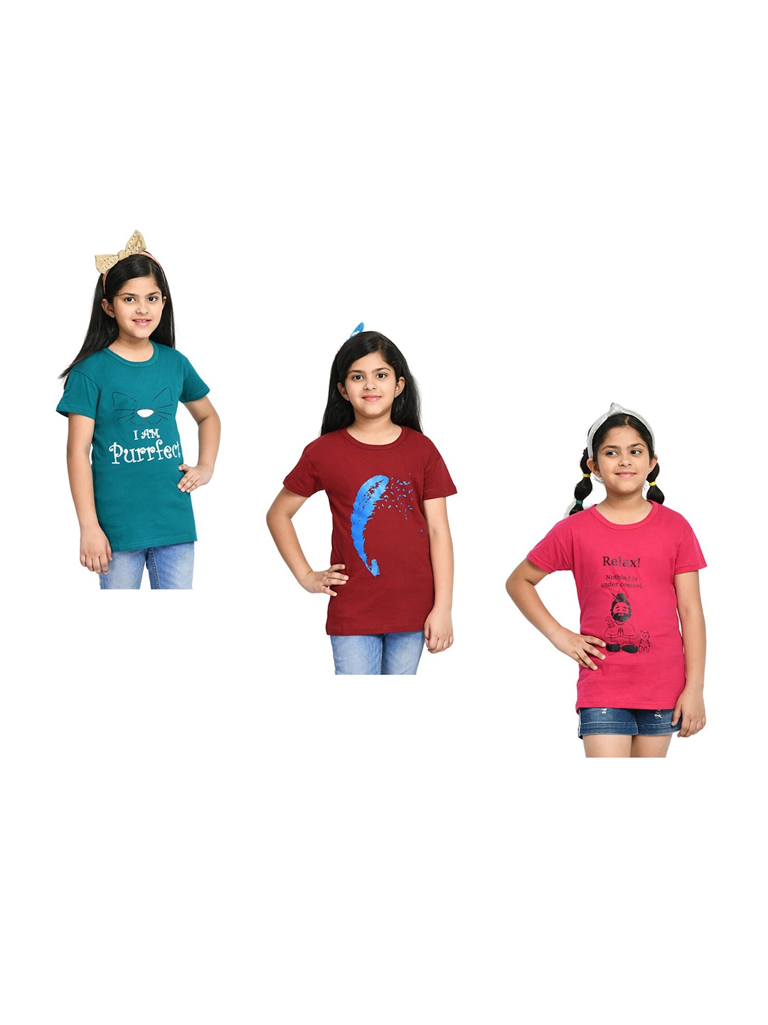 

BAESD Girls Pack of 3 Graphic Printed Cotton T-shirt, Teal