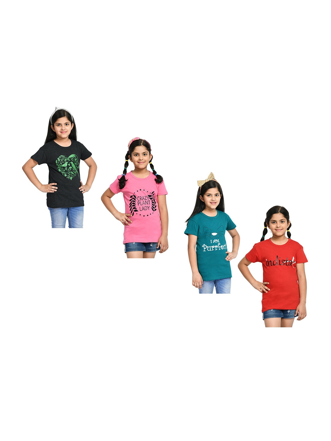 

BAESD Girls Pack of 4 Printed Cotton T-shirts, Pink