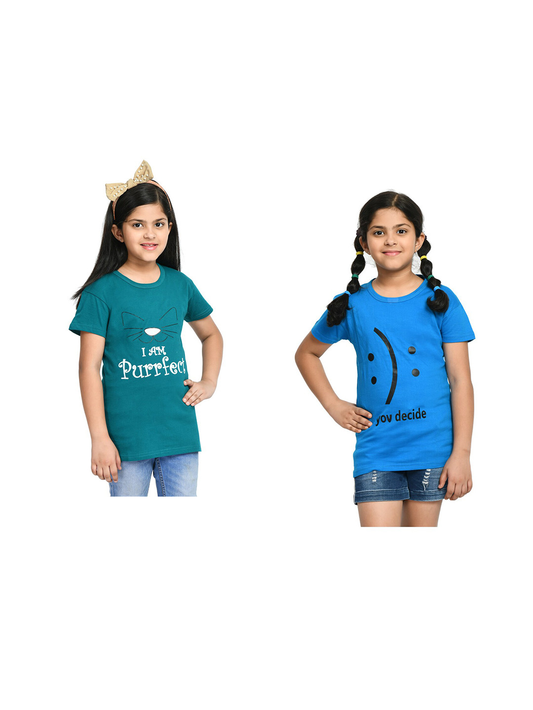 

BAESD Girls Pack of 2 Typography Printed Cotton T-shirt, Blue