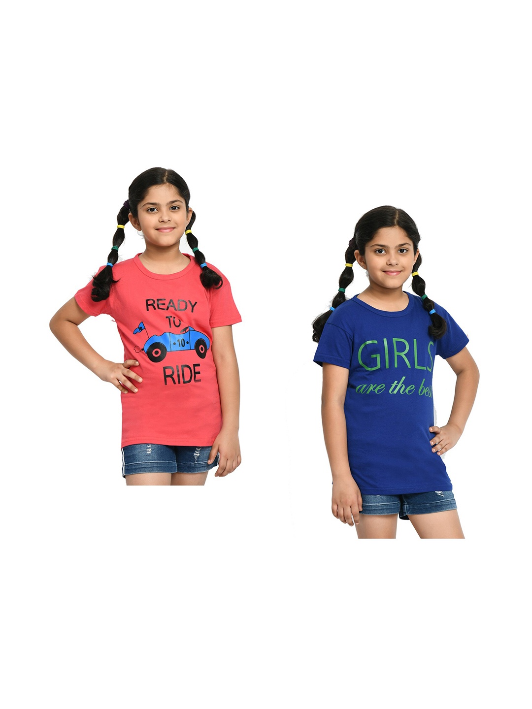 

BAESD Girls Pack of 2 Printed Cotton T-shirt, Coral