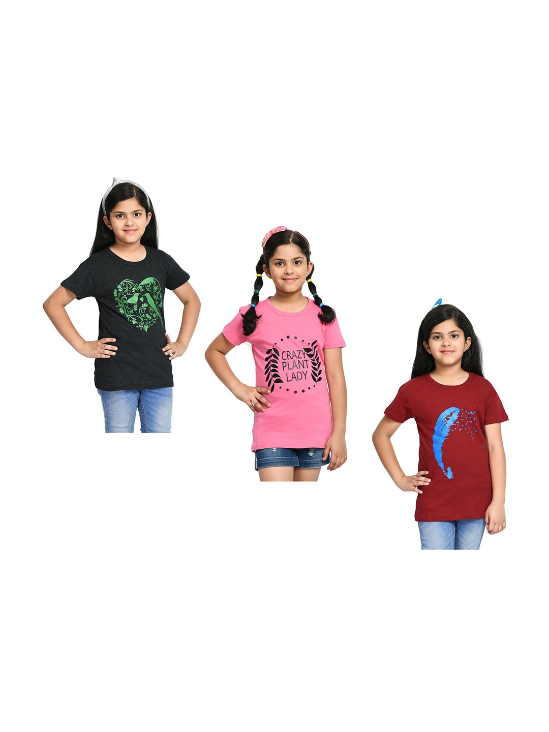 

BAESD Girls Pack Of 3 Typography Printed Cotton T-shirt, Pink