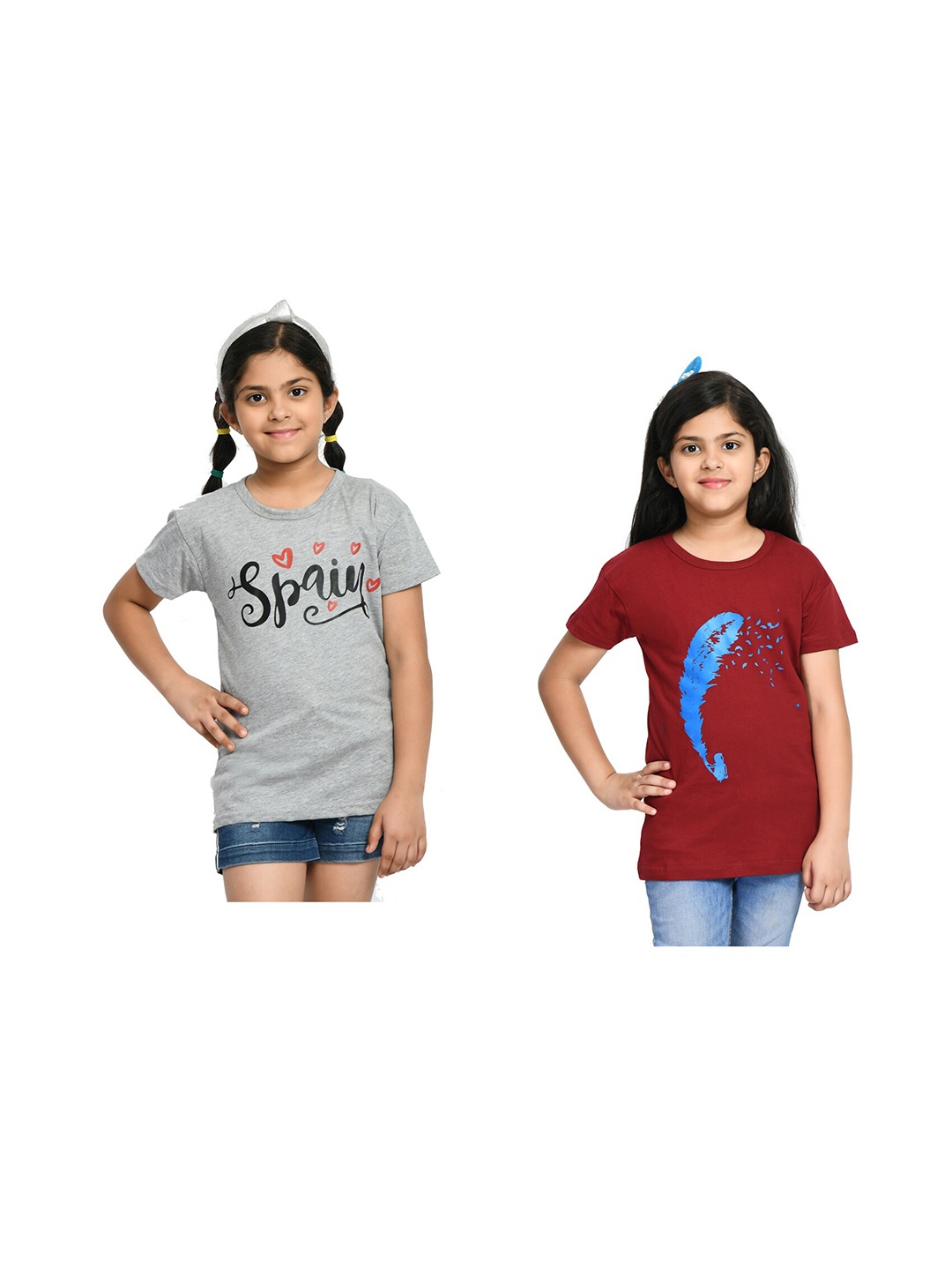 

BAESD Girls Pack Of 2 Typography Printed Cotton T-shirt, Maroon