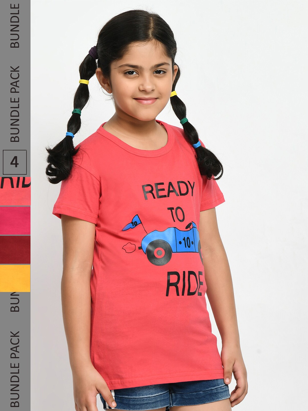 

BAESD Girls Pack Of 4 Graphic Printed Cotton T-shirts, Red
