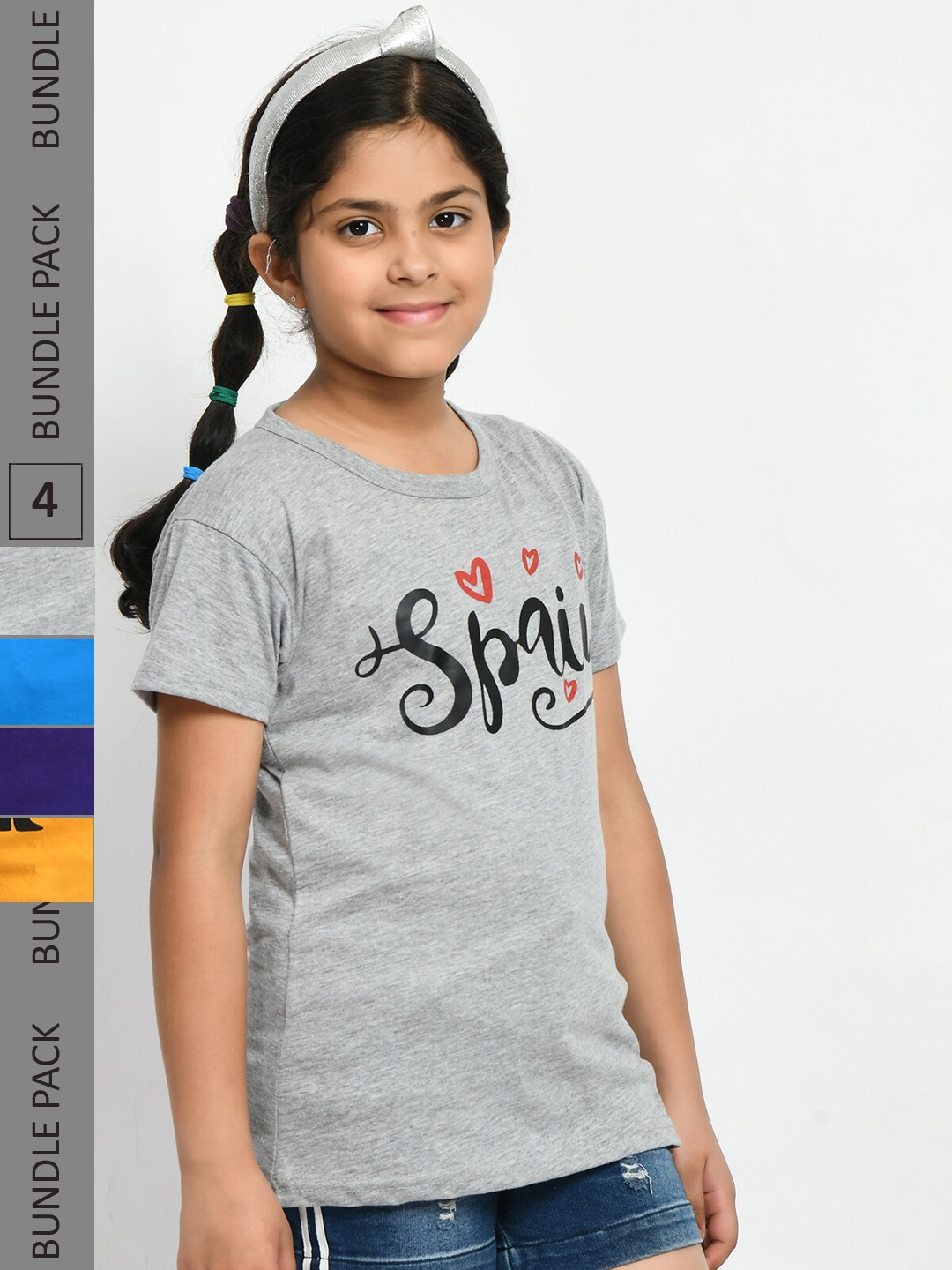 

BAESD Girls Pack Of 4 Graphic Printed Cotton T-shirt, Grey