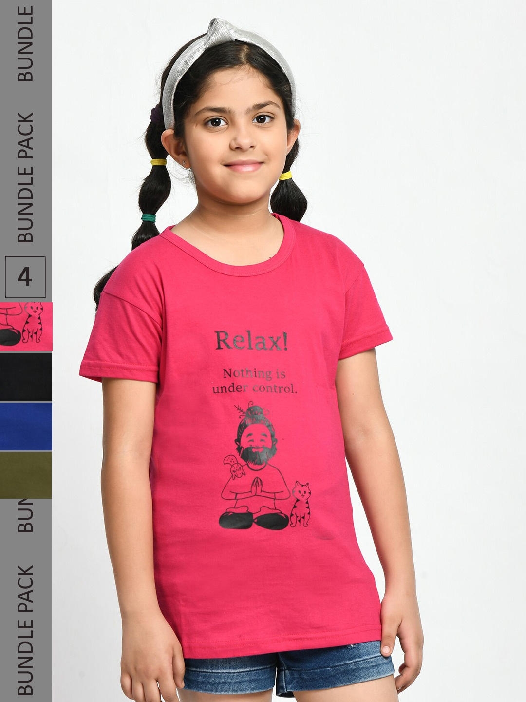 

BAESD Girls Pack of 4 Round-Neck Printed Cotton T-Shirt, Pink