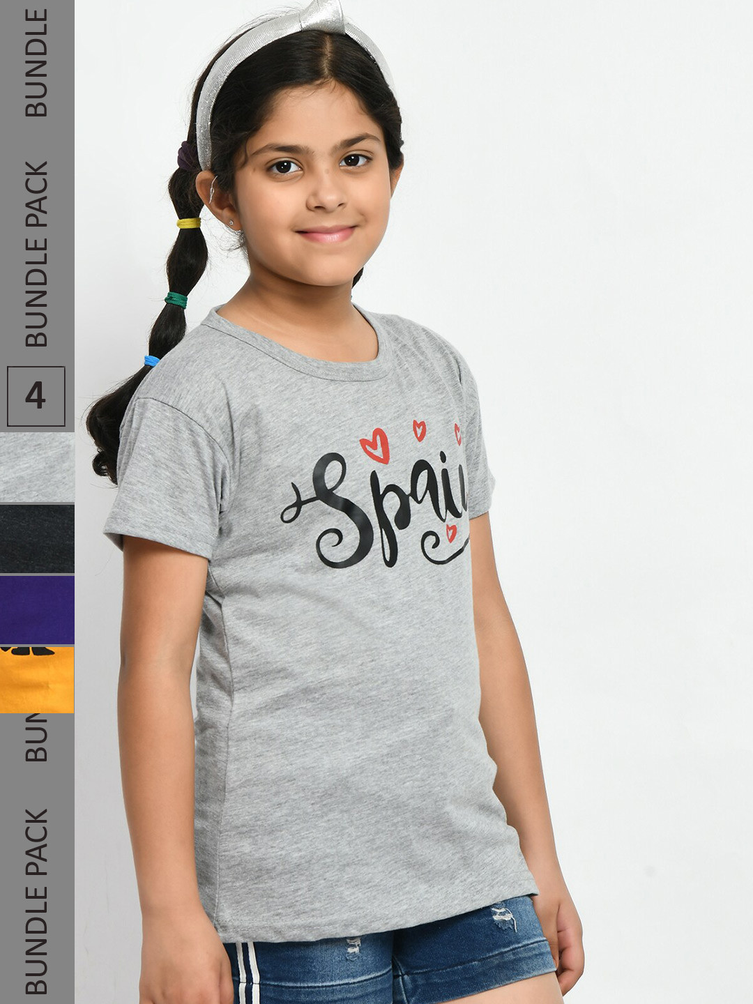 

BAESD Girls Pack Of 4 Graphic Printed Cotton T-Shirt, Grey