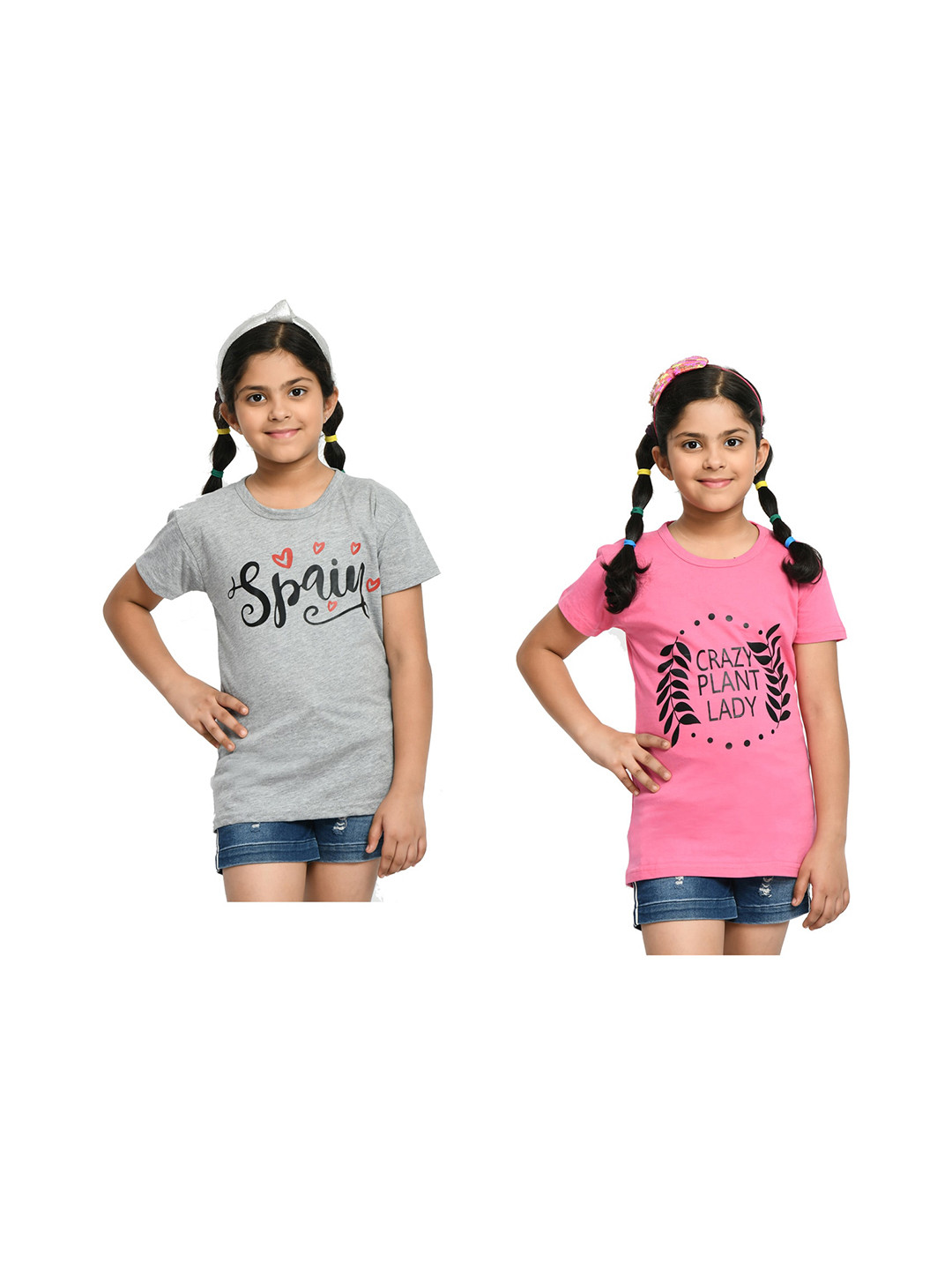 

BAESD Girls Pack Of 2 Typography Printed Cotton T-shirt, Pink