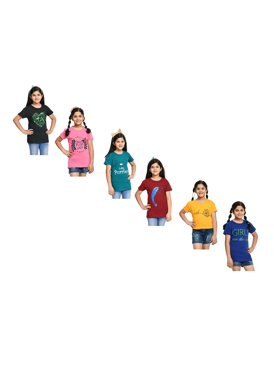 

BAESD Girls Pack of 6 Printed Cotton T-shirt, Teal