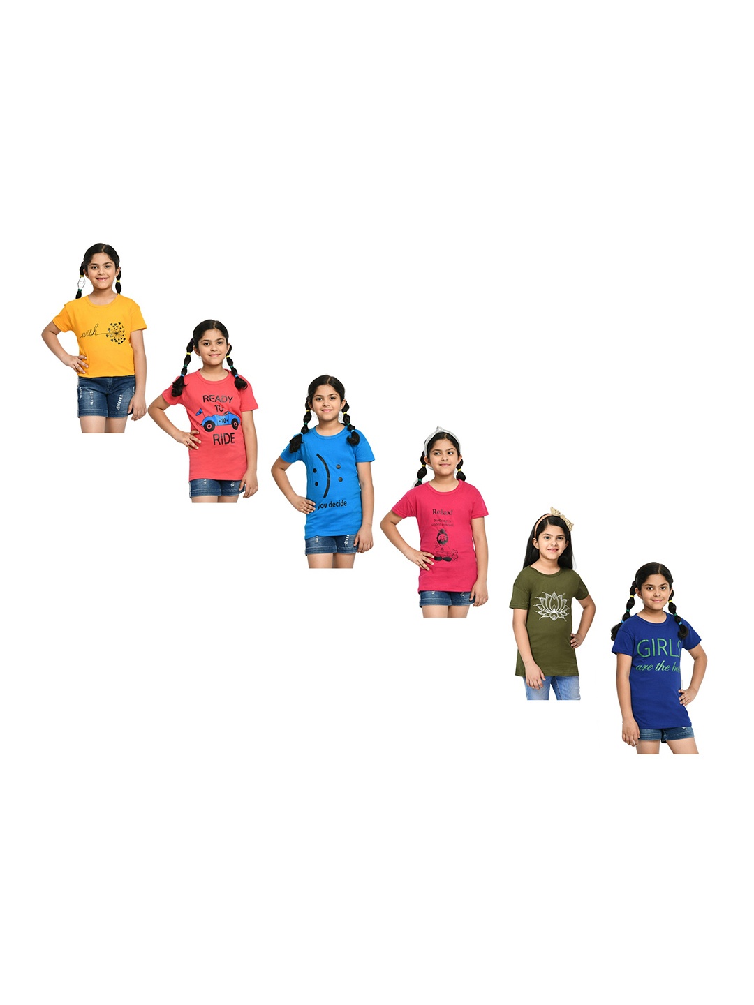 

BAESD Girls Pack of 6 Printed Cotton T-shirts, Blue