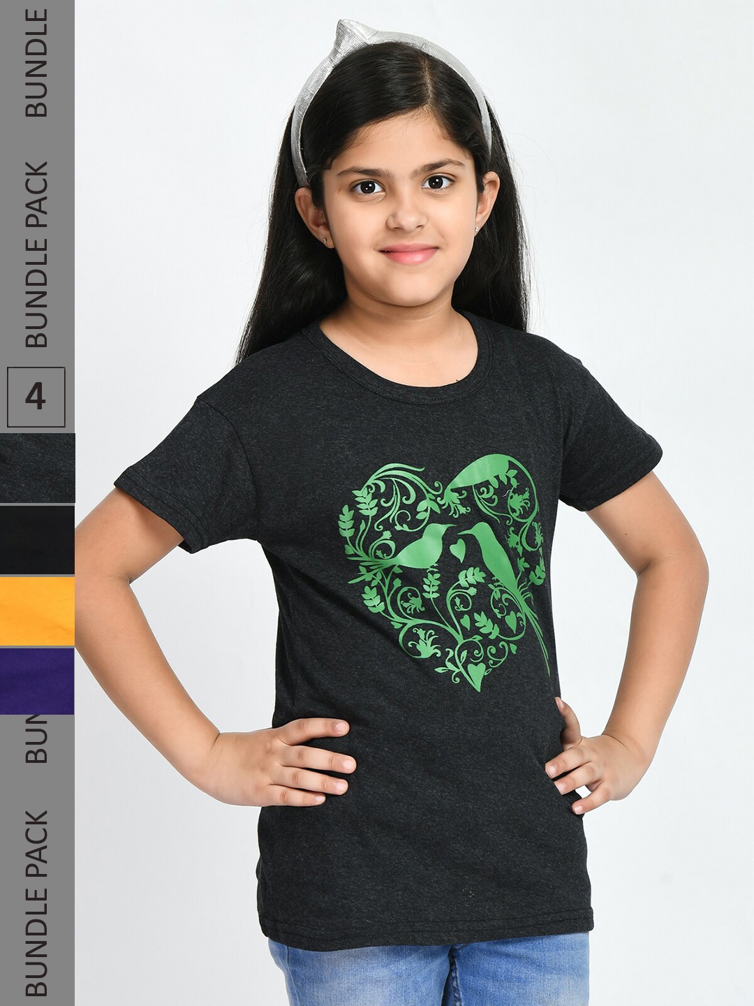 

BAESD Girls Pack Of 4 Typography Printed Regular Fit Cotton Tshirt, Black