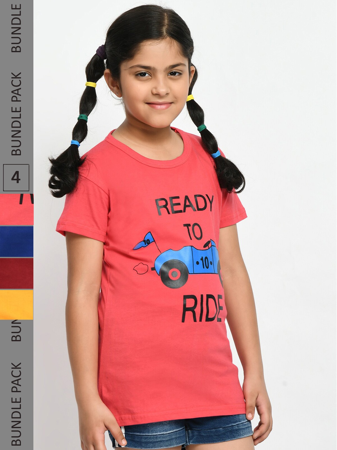 

BAESD Girls Pack Of 4 Graphic Printed Cotton T-shirt, Peach