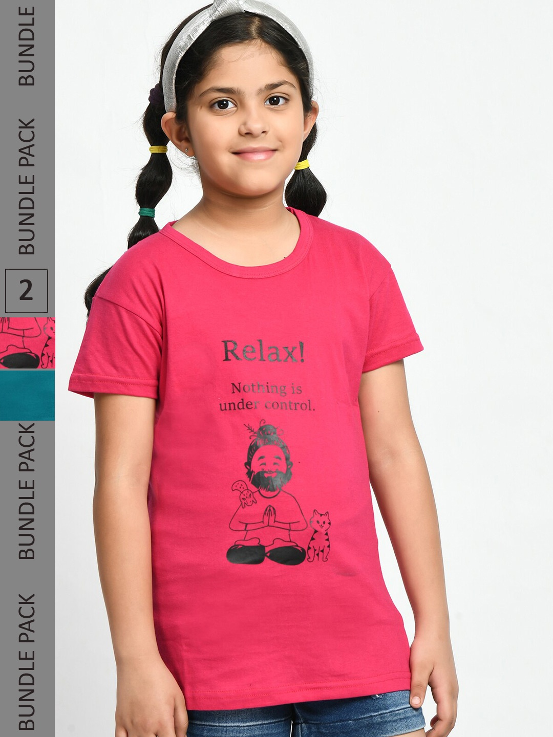 

BAESD Girls Pack Of 2 Graphic Printed Cotton T-Shirt, Pink