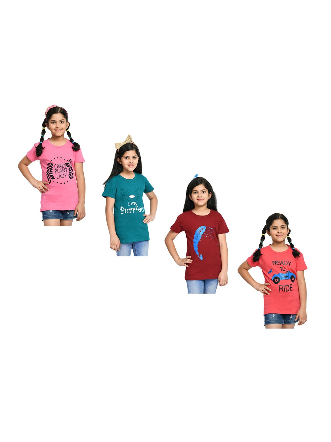

BAESD Pack of 4 Graphic Printed Cotton T-shirt, Teal