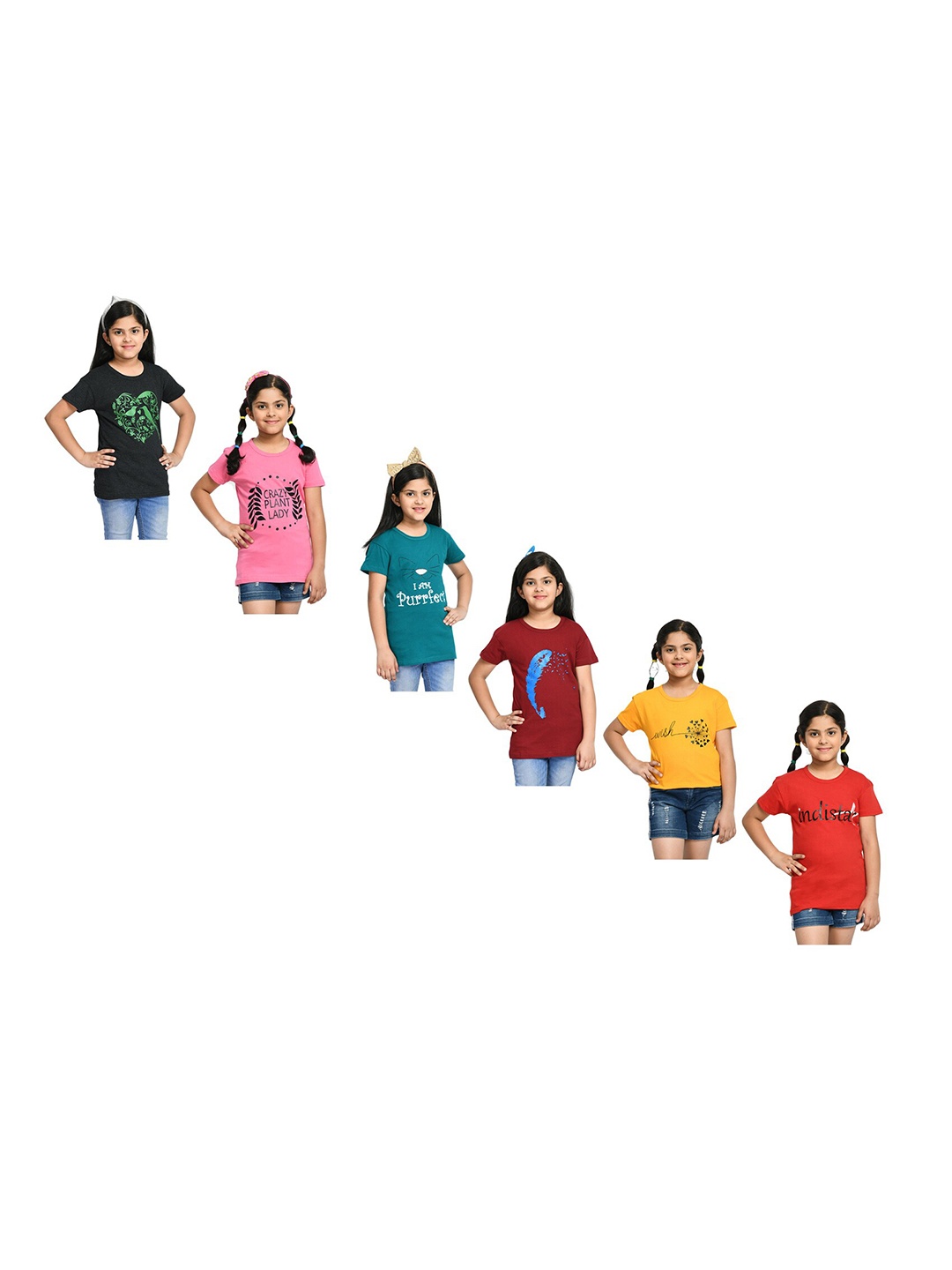 

BAESD Girls Pack of 6 Printed Cotton T-shirts, Green