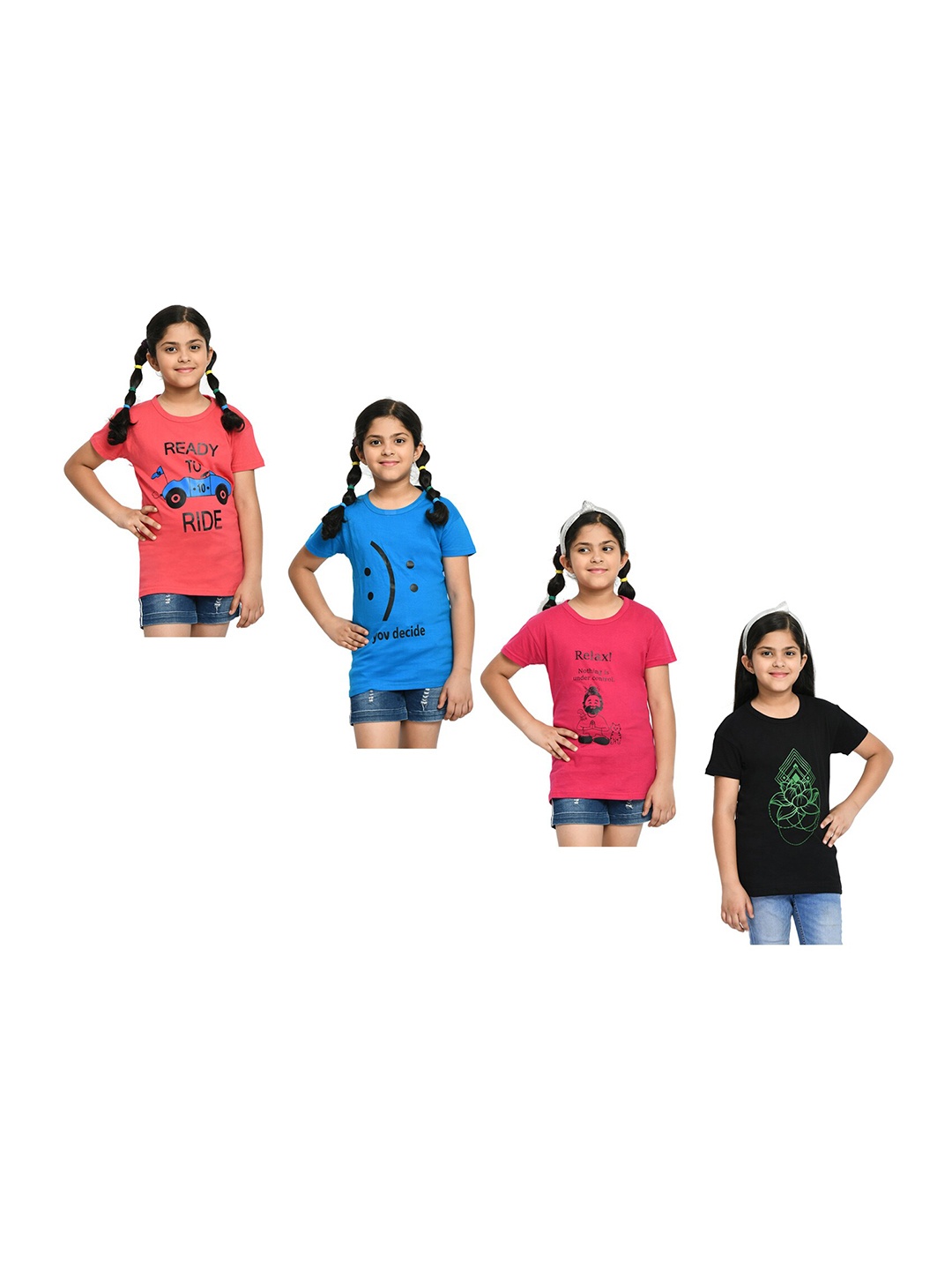 

BAESD Girls Pack Of 4 Printed Cotton T-shirt, Coral
