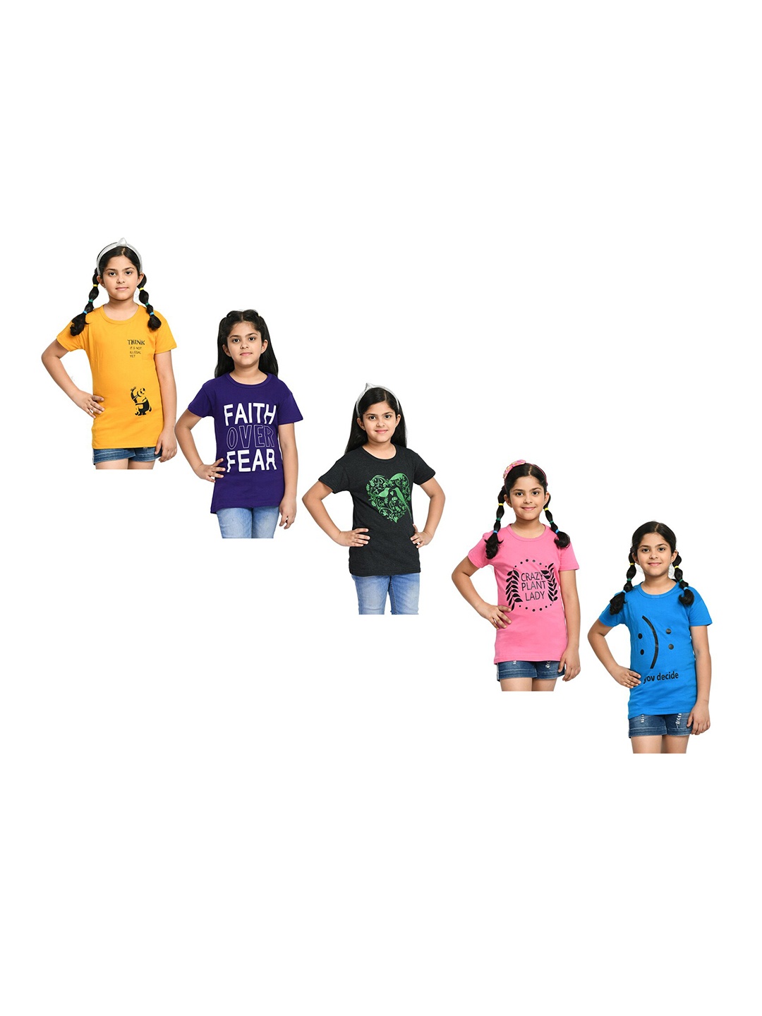 

BAESD Girls Pack Of 5 Printed Cotton T-Shirts, Black