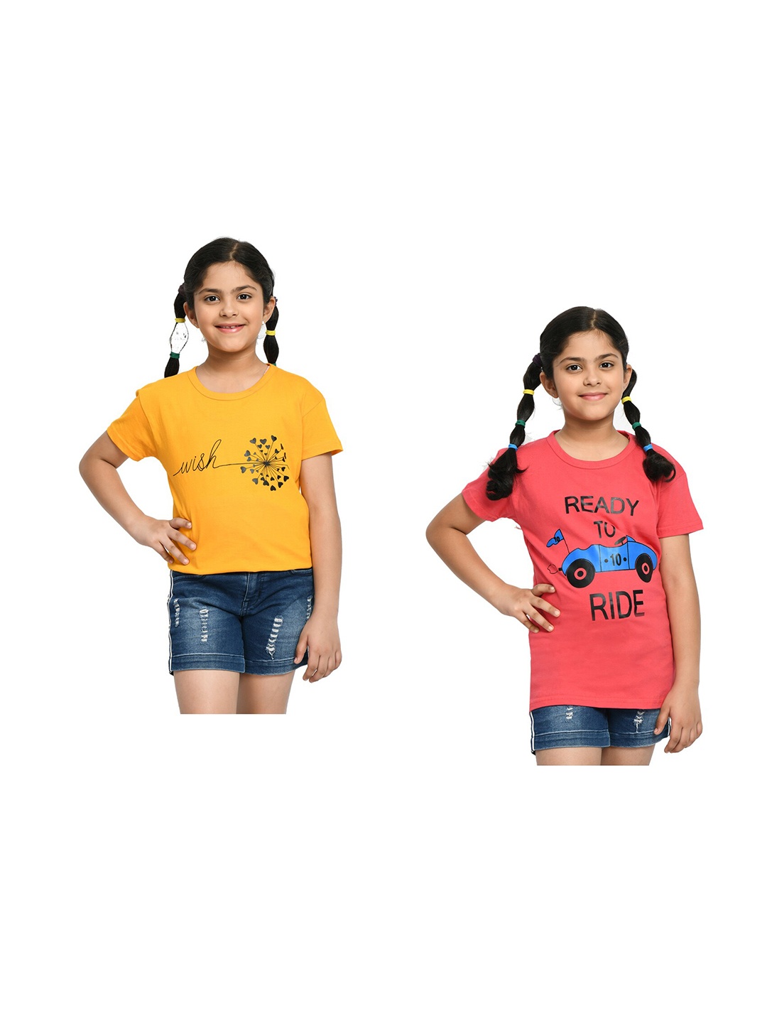 

BAESD Girls Pack Of 2 Printed Cotton T-shirt, Yellow