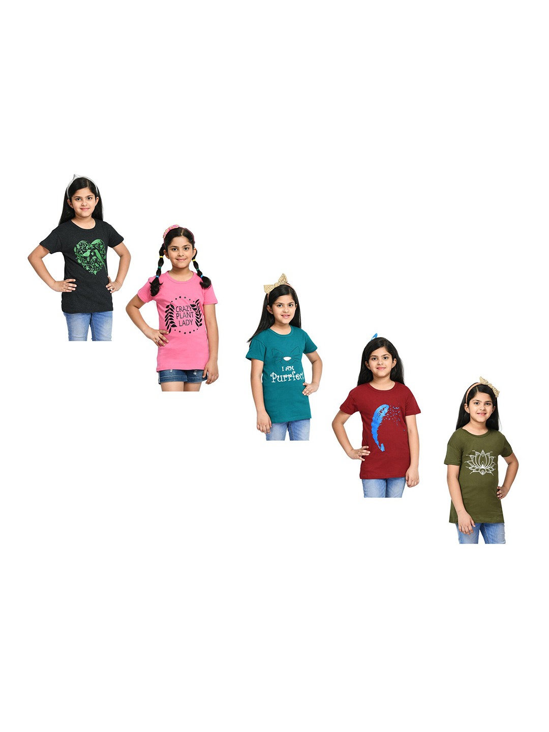 

BAESD Girls Pack of 5 Printed Cotton T-shirts, Black