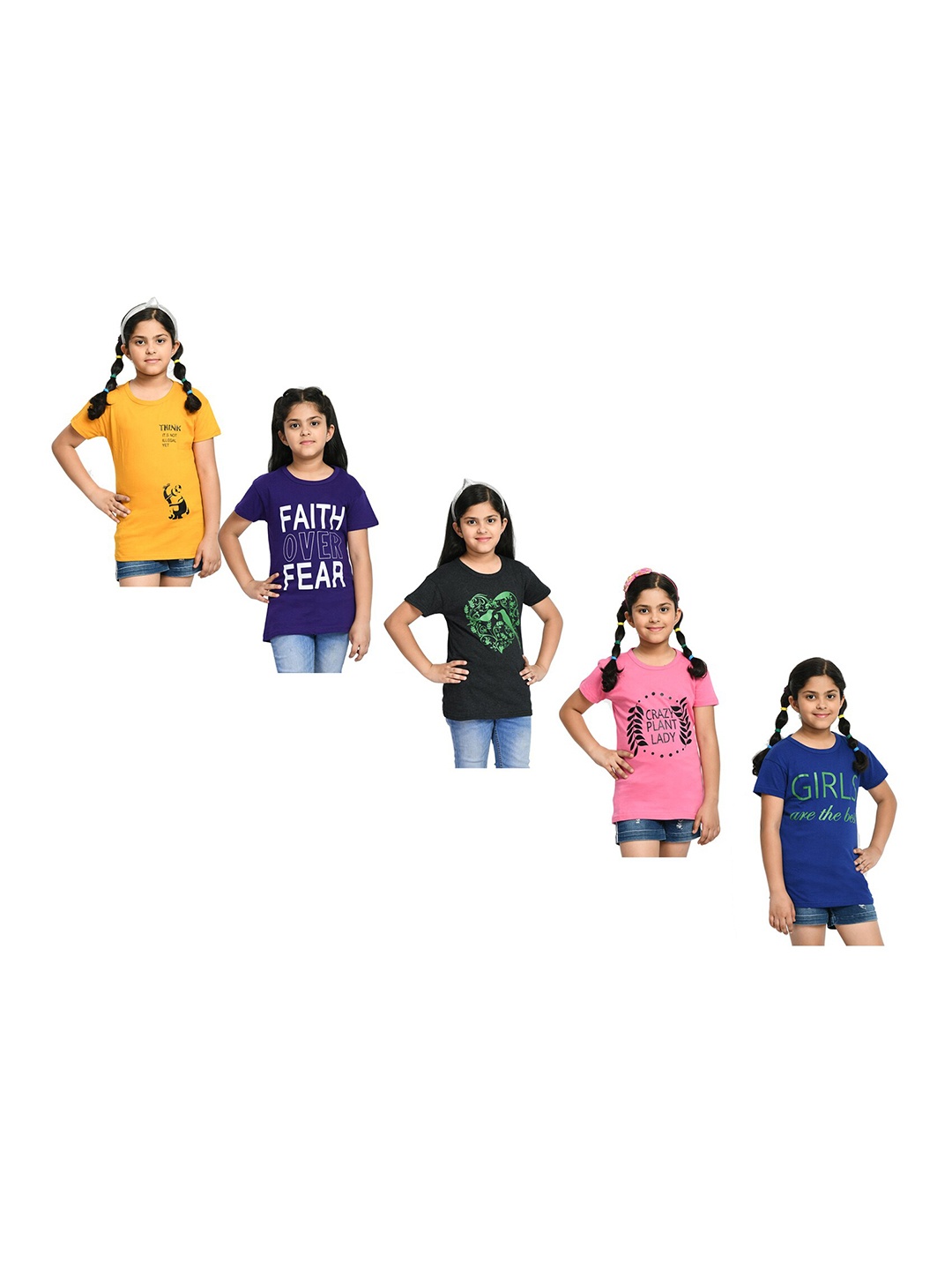 

BAESD Girls Pack Of 5 Printed Cotton T-shirt, Green