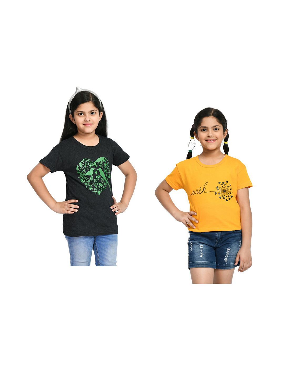 

BAESD Girls Pack of 2 Printed Cotton T-shirts, Black