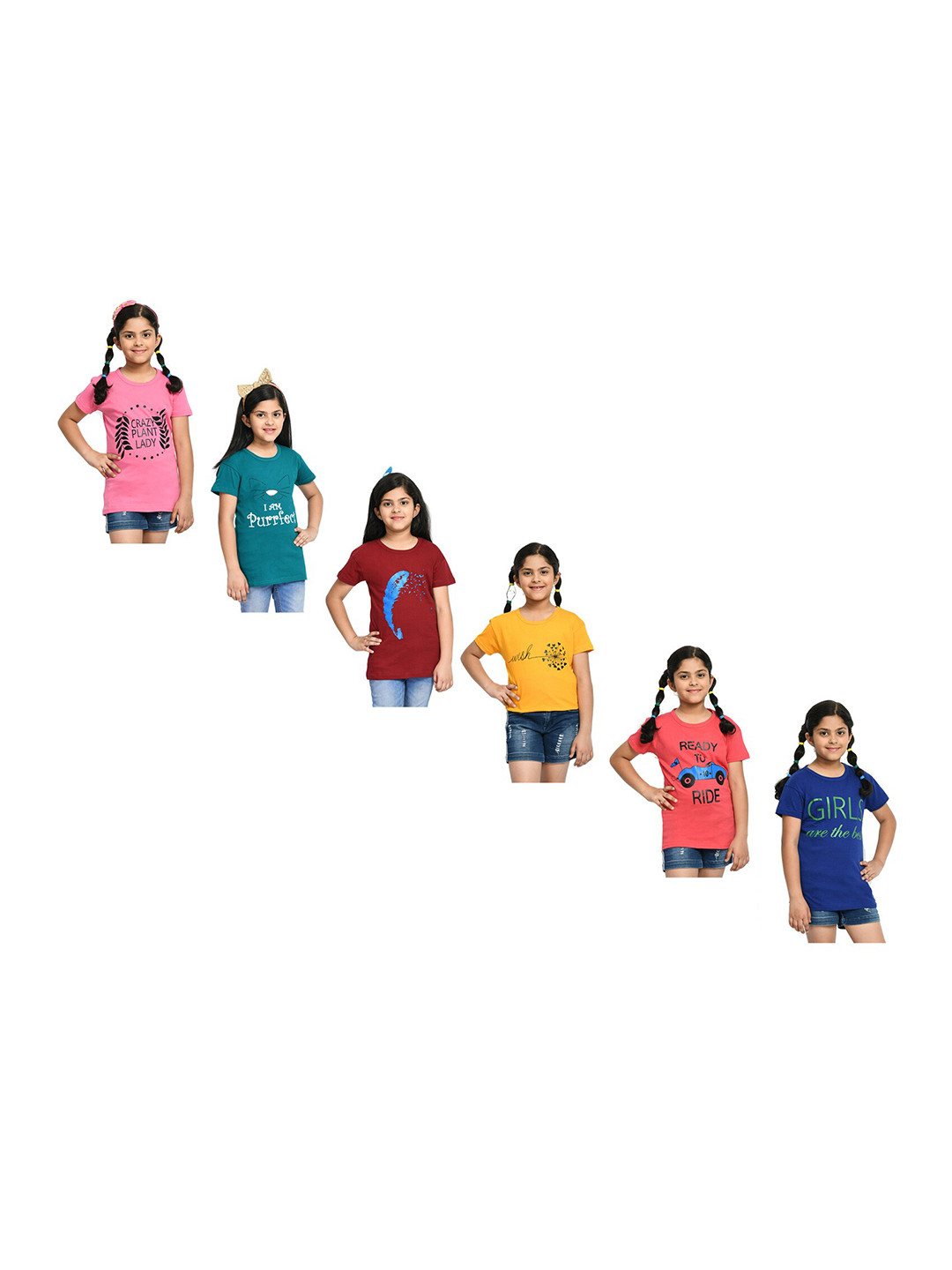 

BAESD Girls Pack of 6 Printed Cotton T-shirt, Maroon