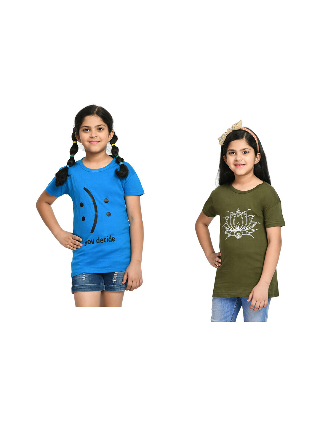 

BAESD Girls Pack Of 2 Graphic Printed Cotton T-Shirts, Olive
