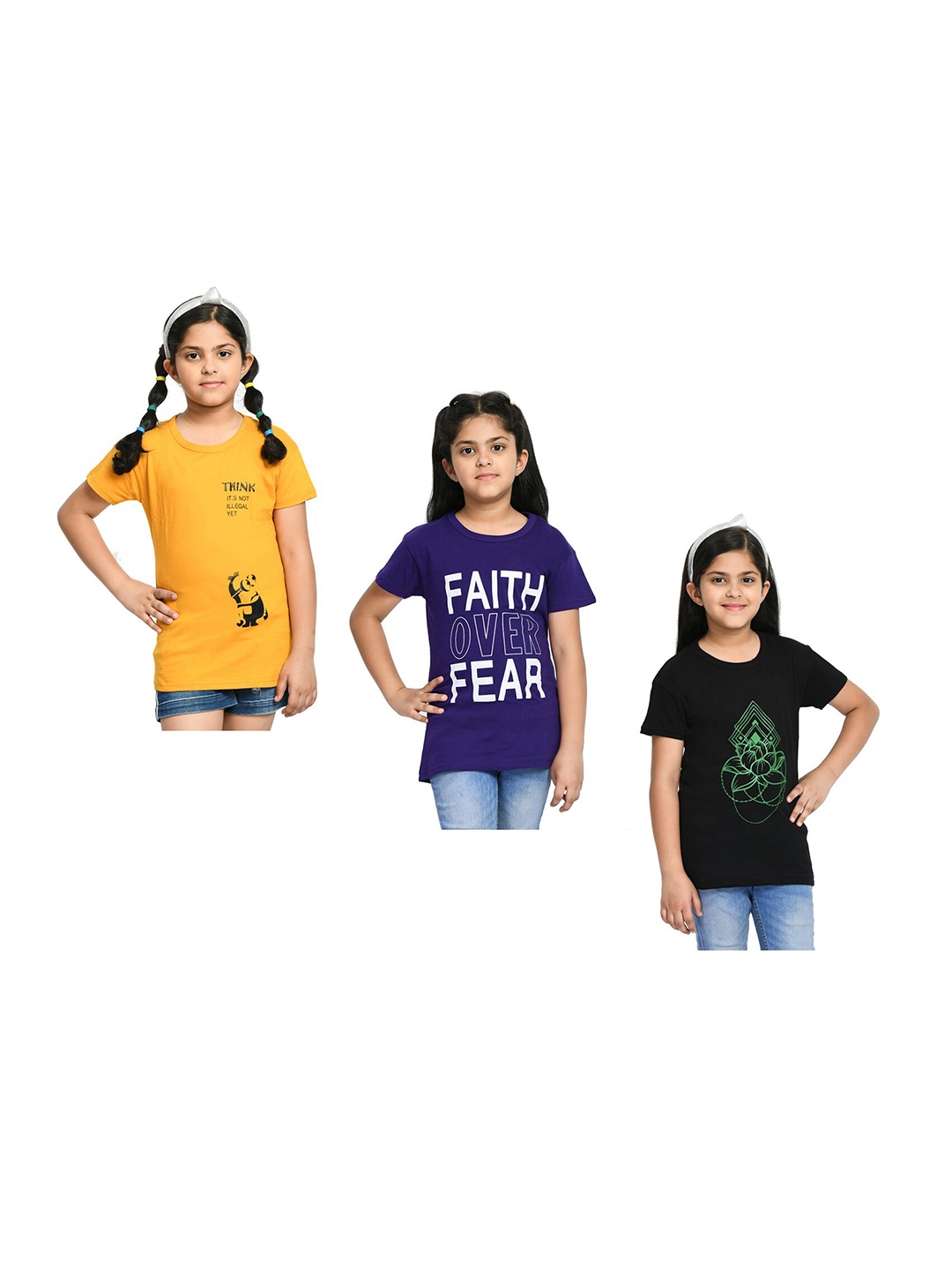 

BAESD Girls Pack of 3 Printed Cotton T-shirt, Yellow