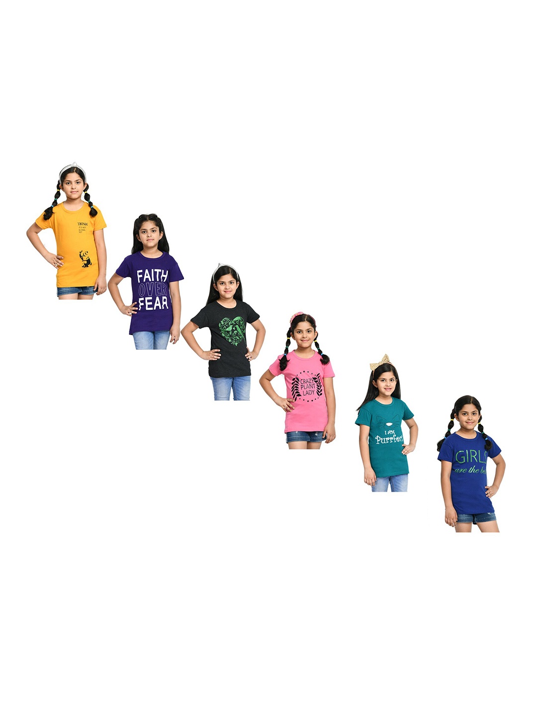 

BAESD Girls Pack of 6 Printed Cotton T-Shirt, Charcoal