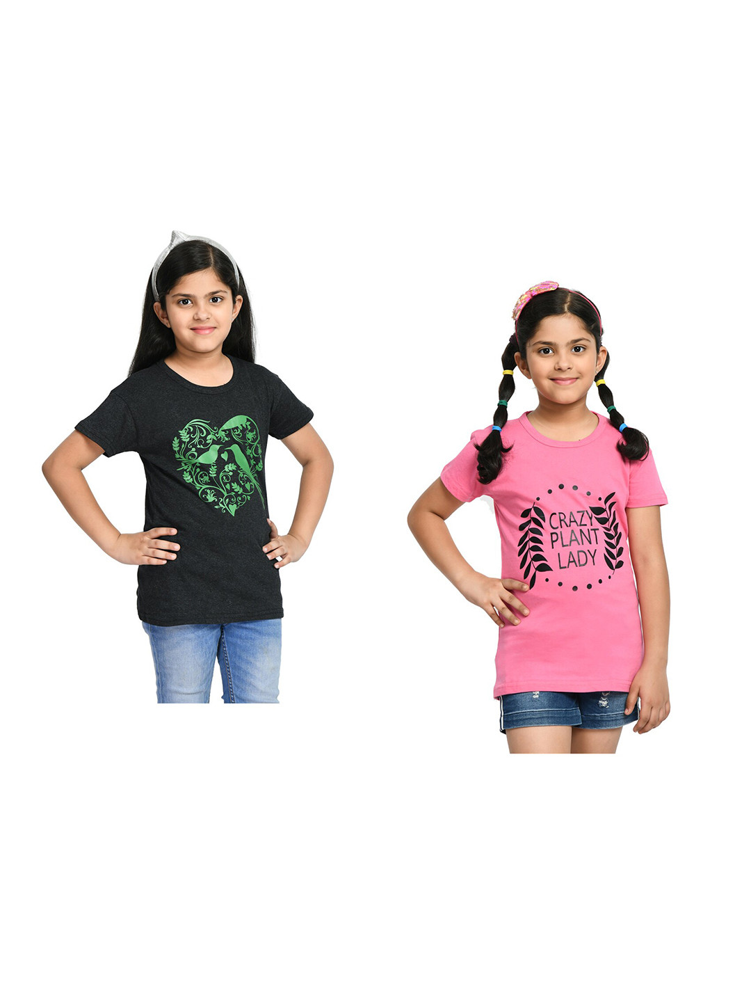 

BAESD Girls Pack of 2 Printed Cotton T-shirts, Black