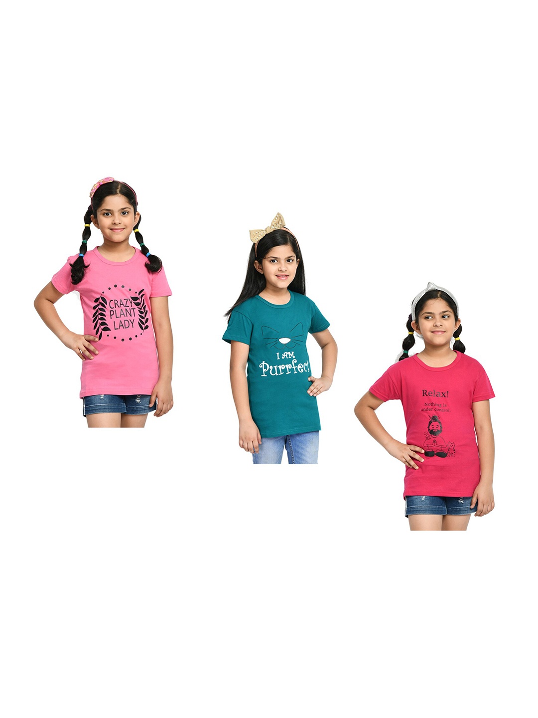 

BAESD Girls Pack Of 3 Printed Cotton T-shirt, Pink