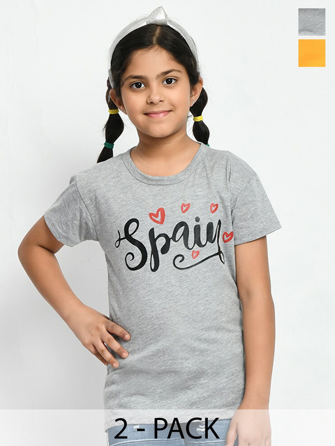 

BAESD Girls Pack Of 2 Typography Printed Regular Fit Cotton T-Shirt, Grey
